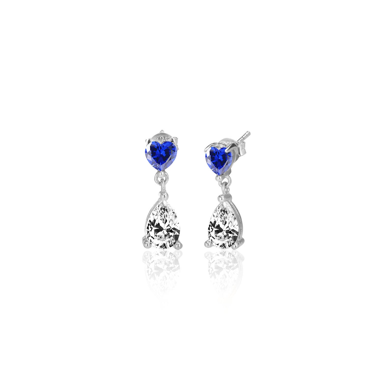 Pendientes.Plata.Lágrima/corazón.Rodio blan/azul.