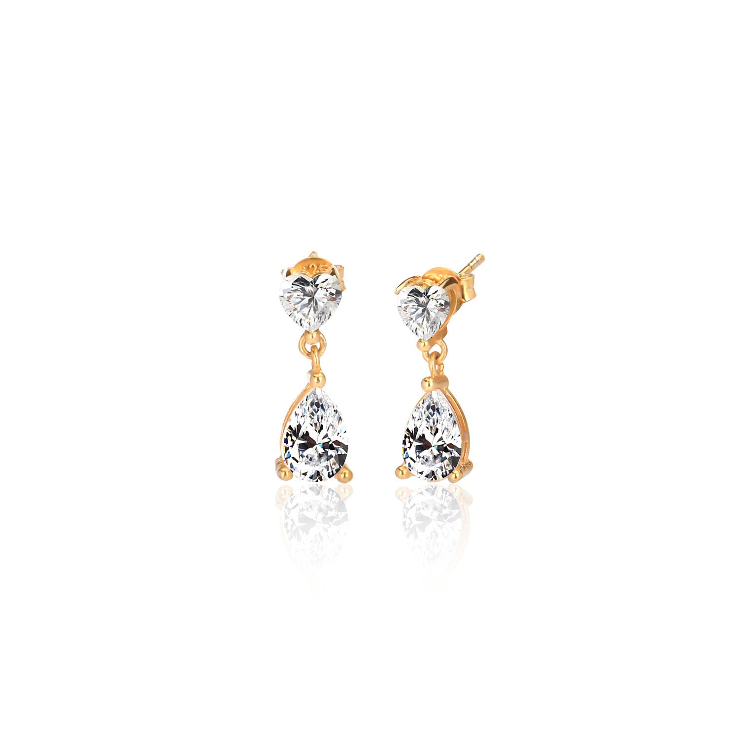 Pendientes.Plata.Lágrima/corazón.Dorado blanco