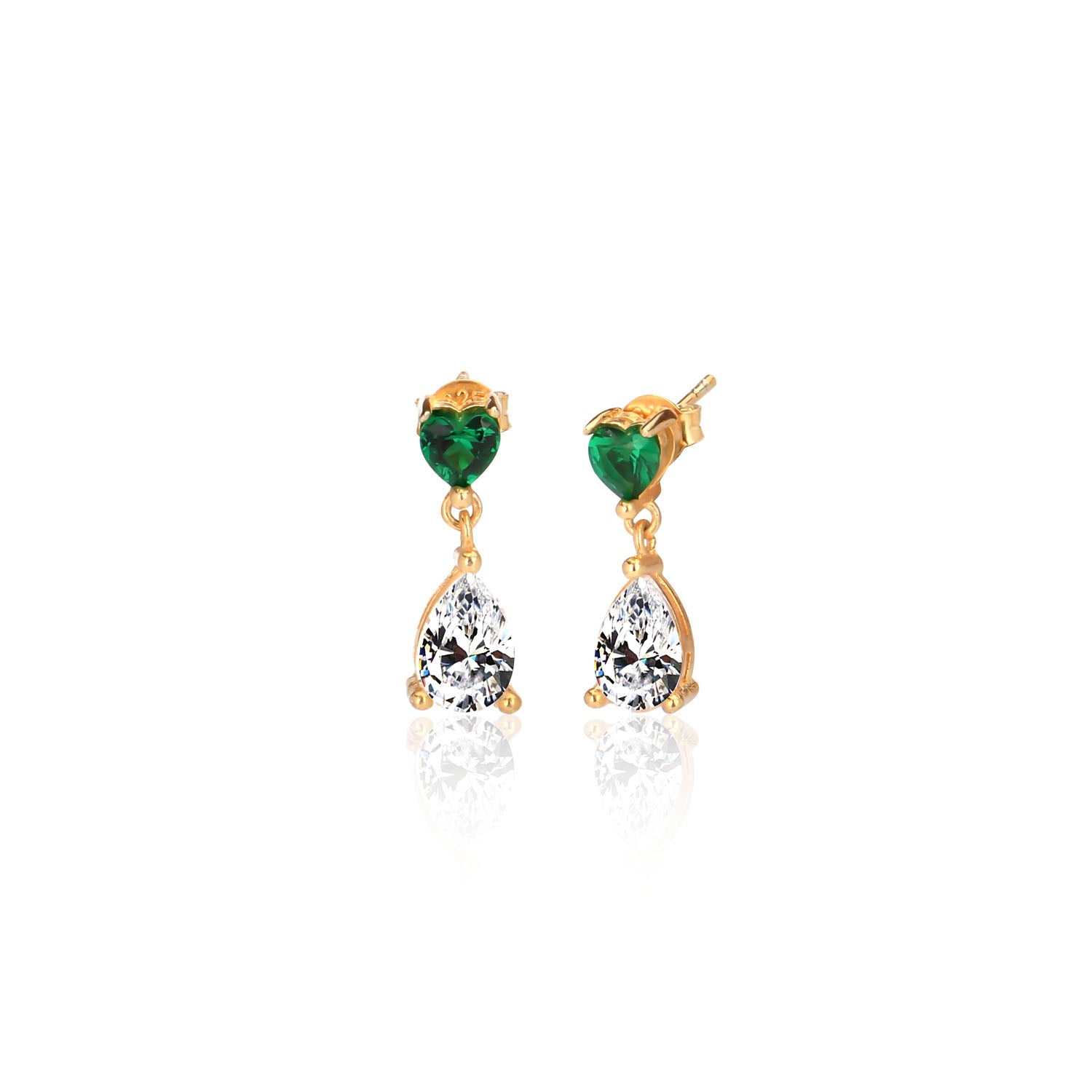 Pendientes.Plata.Lágrima/corazón.Dorado blan/verde
