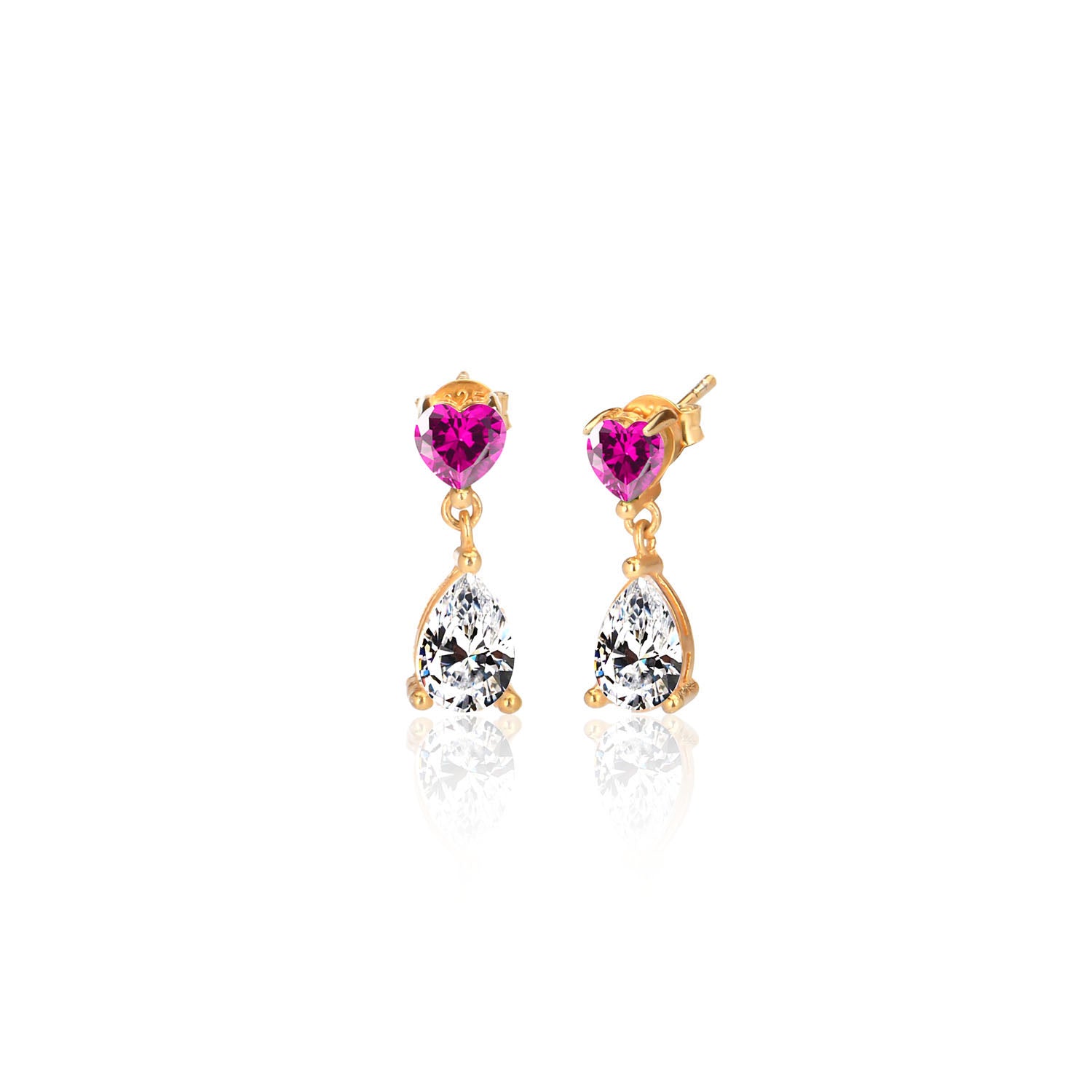 Pendientes.Plata.Lágrima/corazón.Dorado blan/rojo.