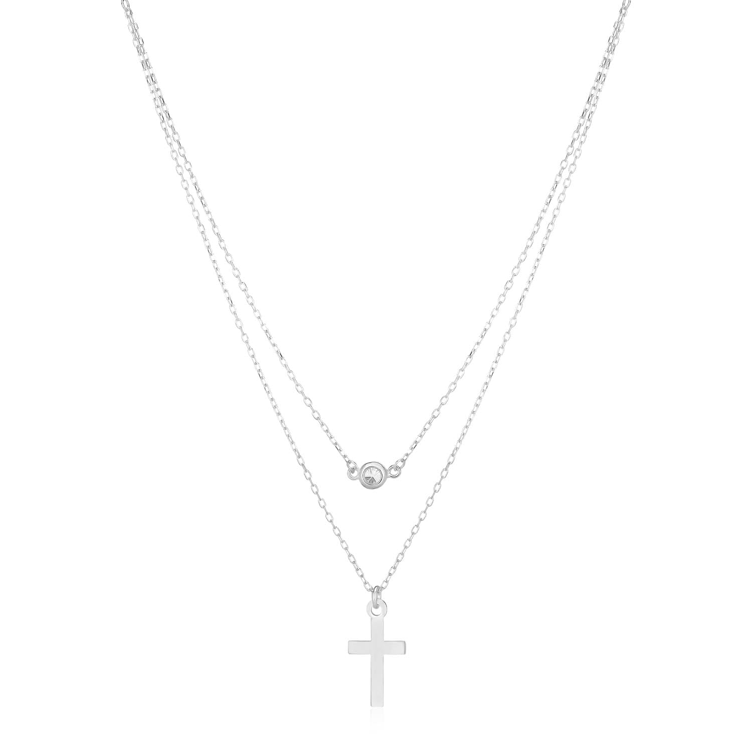 Collar 40+5Cm.Plata.Circonita+cruz.Rodiado.