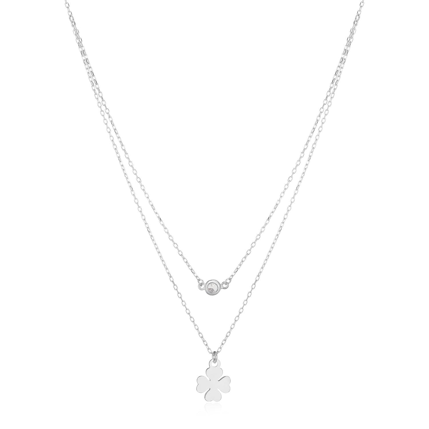 Collar 40+5Cm.Plata.Circonita+trebol.Rodiado.