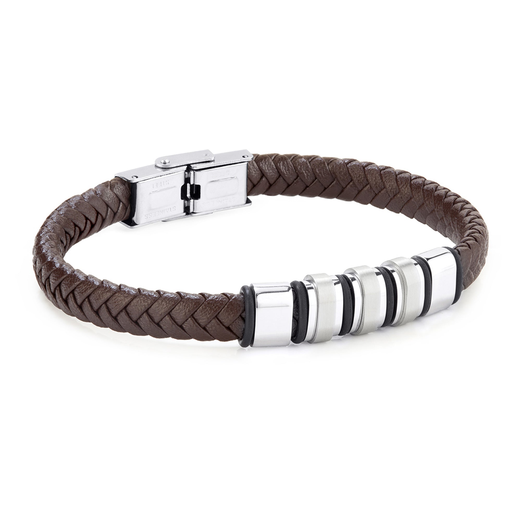 Pulsera de hombre de acero y piel marrón