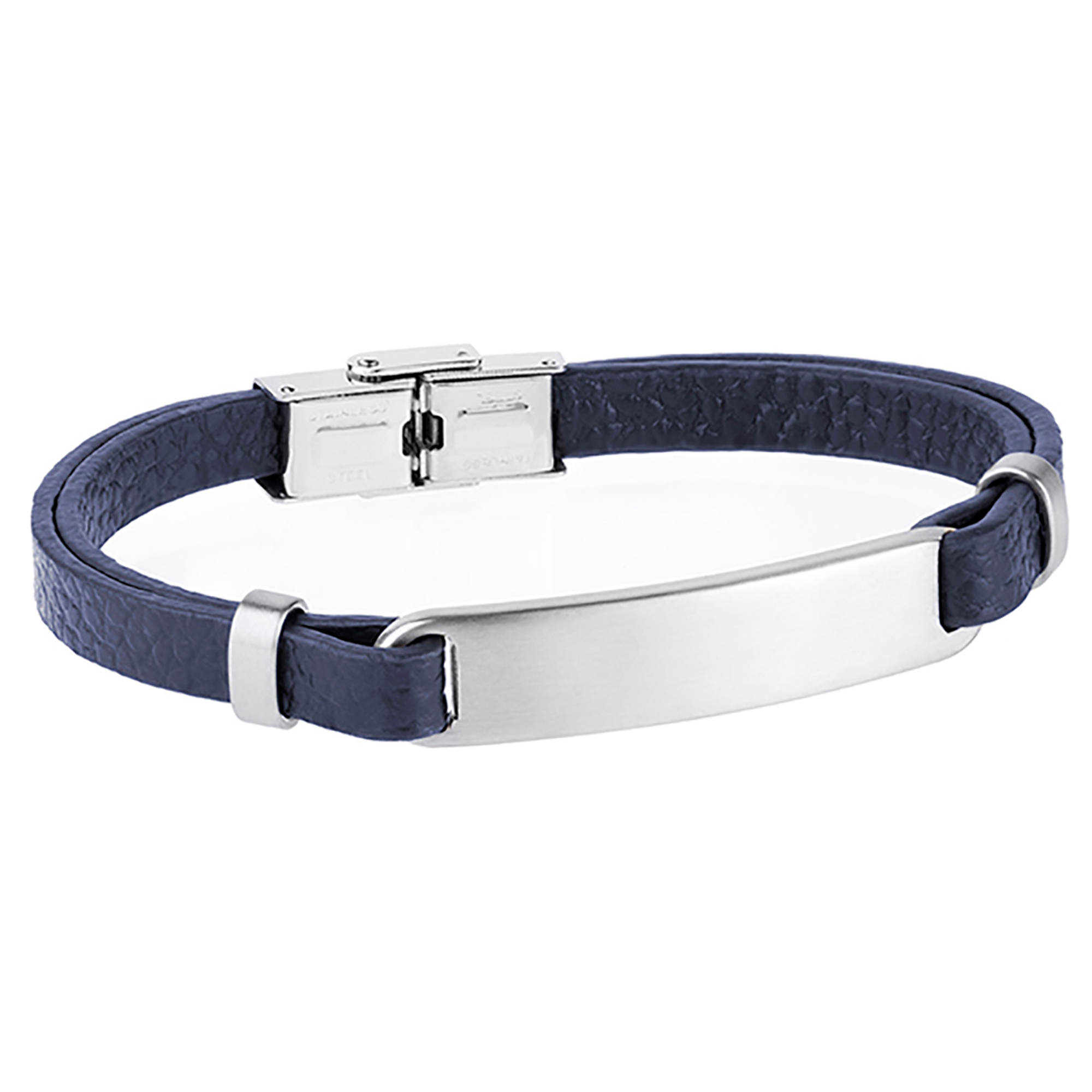 Pulsera de hombre de acero con placa piel azul