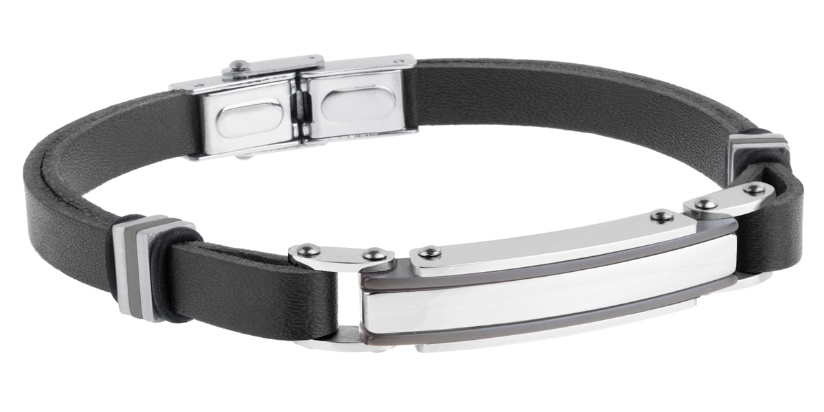 Pulsera de acero para hombre con placa Ip negro