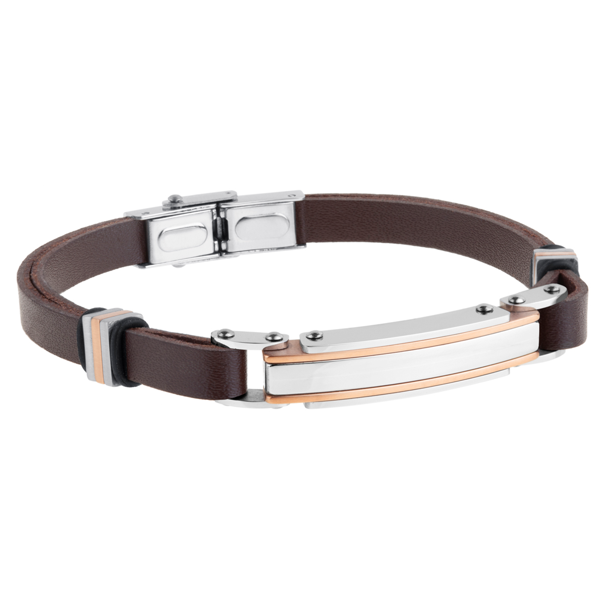 Pulsera de acero para hombre con placa Ip cobre