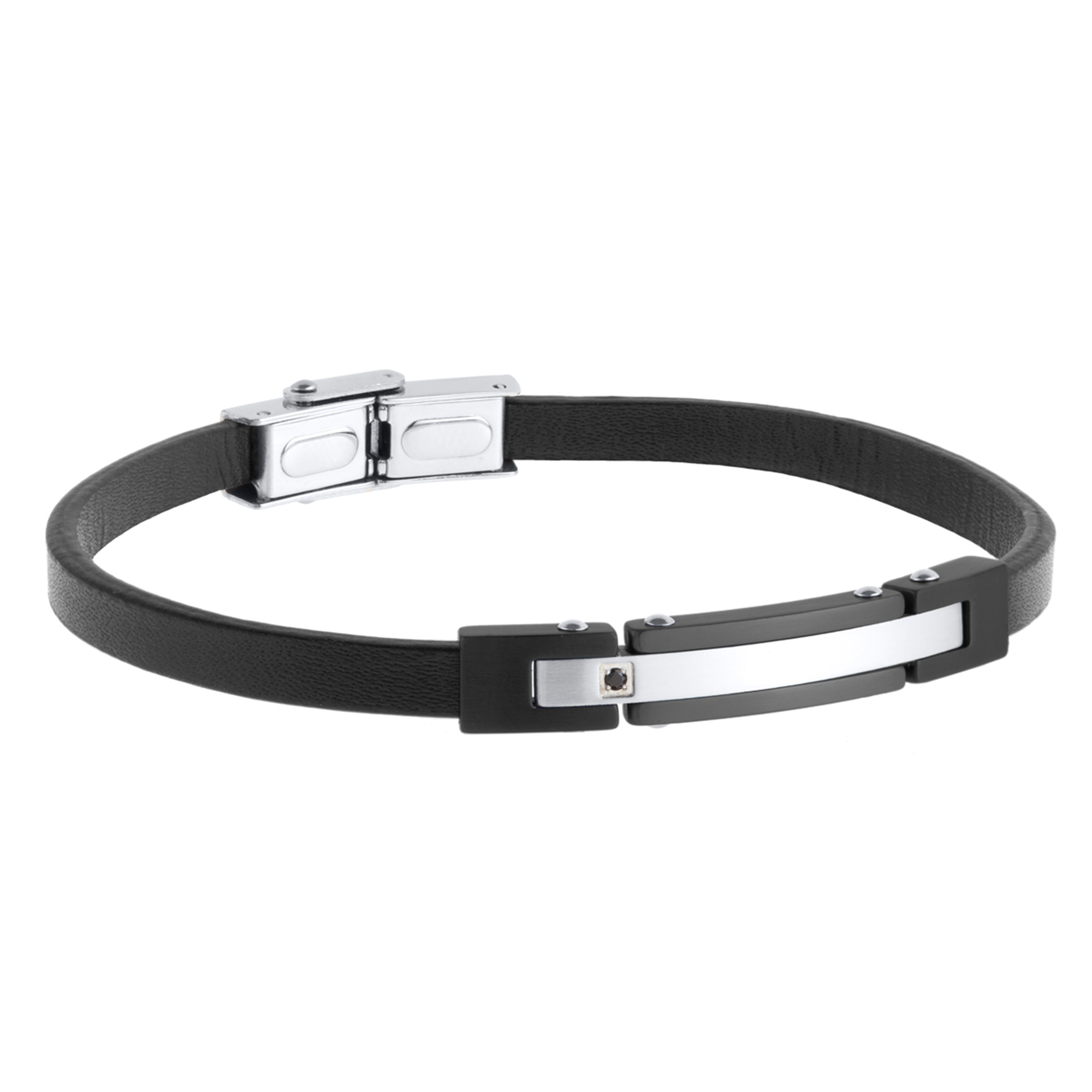 Pulsera de hombre piel lisa con acero ip negro