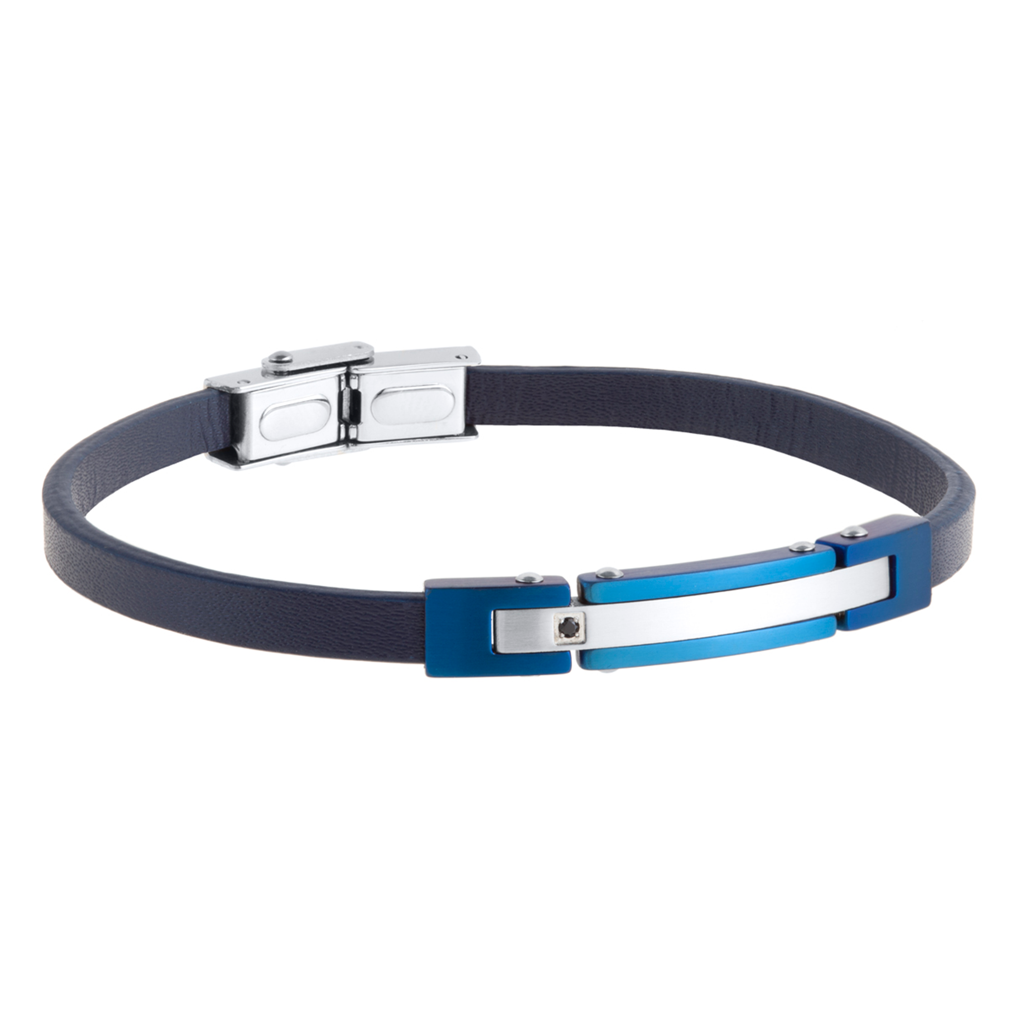 Pulsera de hombre piel lisa con acero ip azul