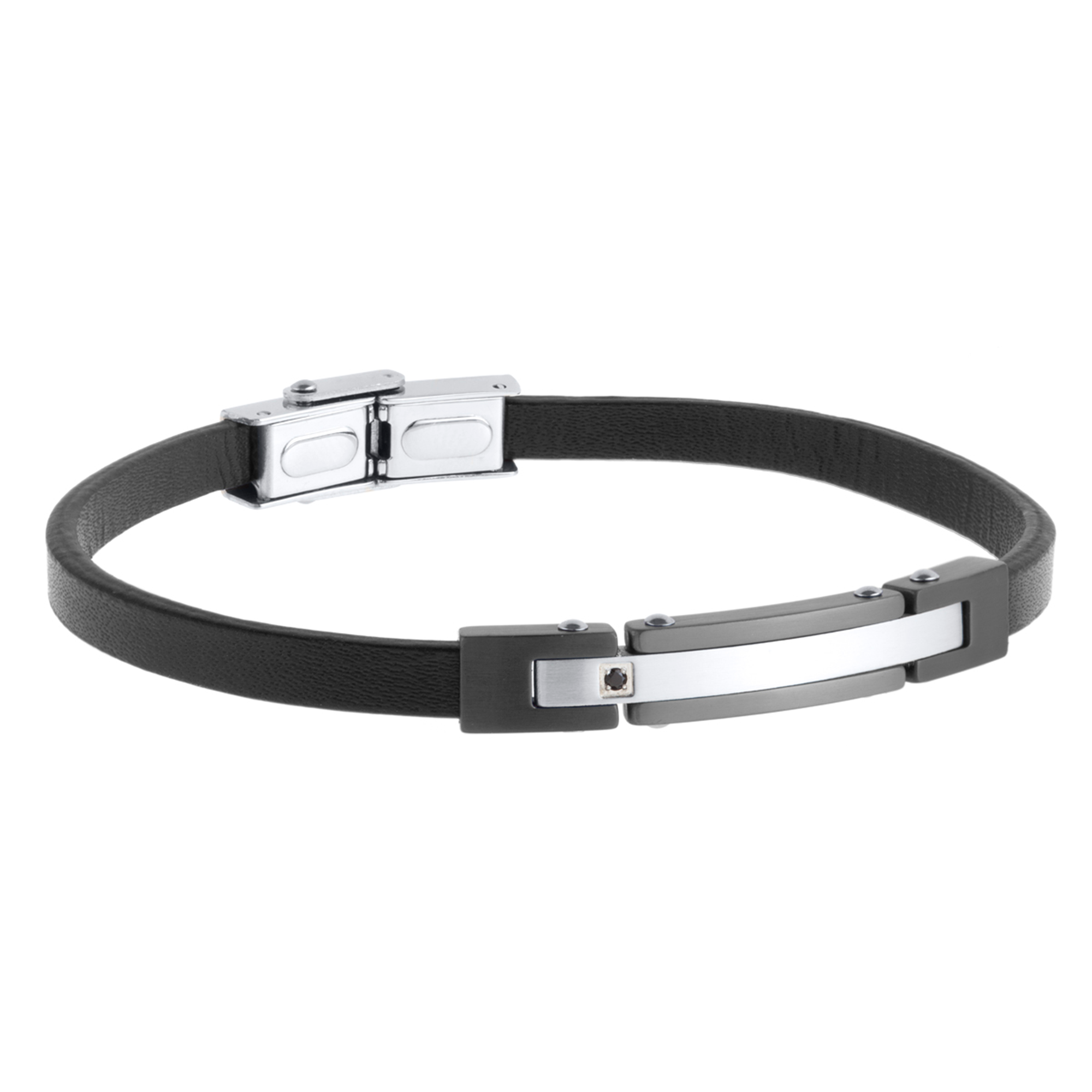 Pulsera de hombre piel lisa con acero ip gris