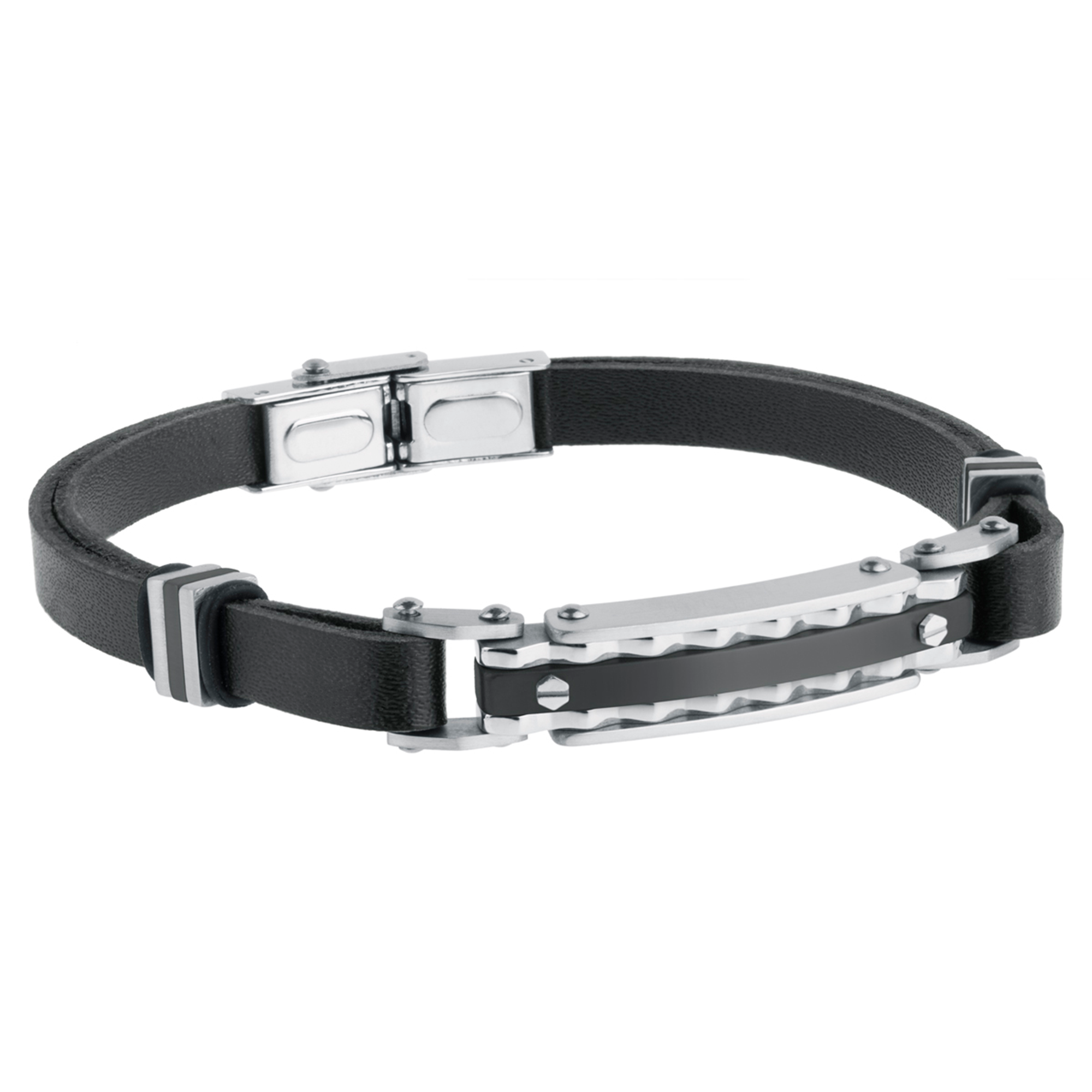 Pulsera de acero hombre con placa dentada ip negra