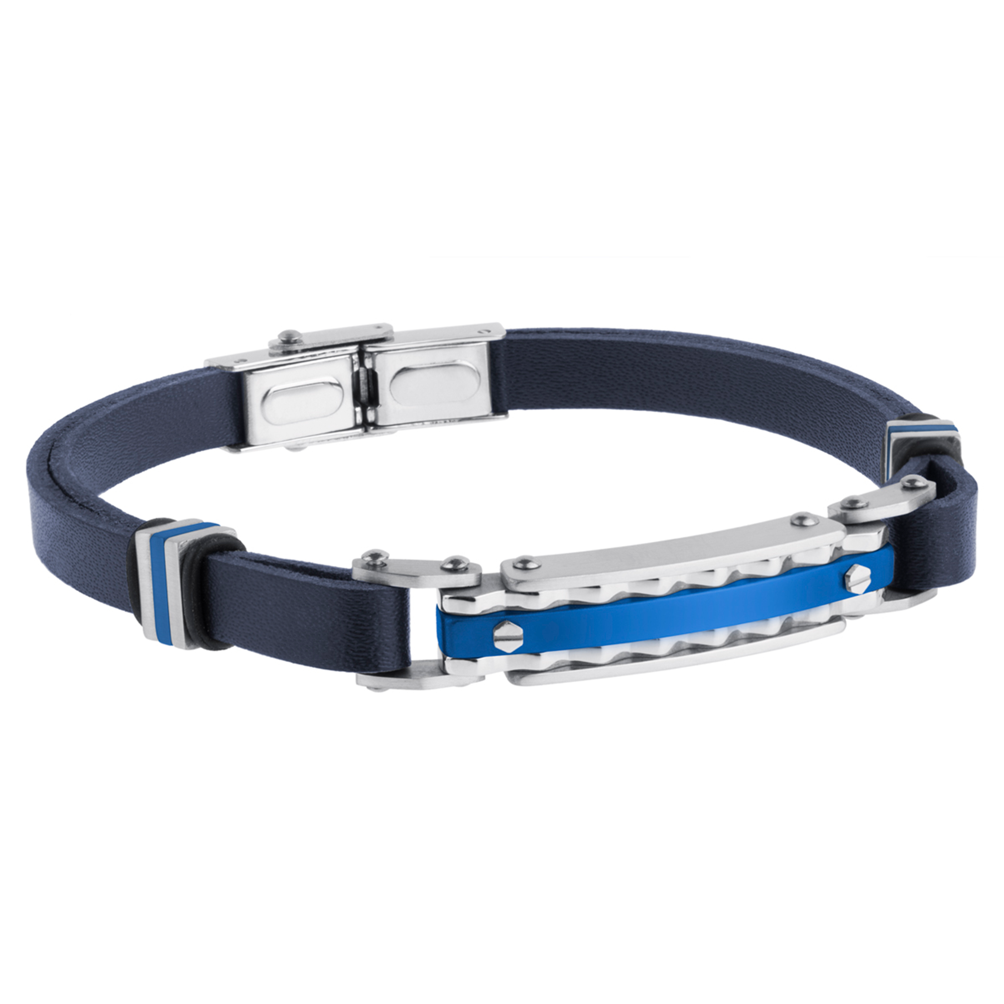 Pulsera de acero hombre con placa dentada ip azul