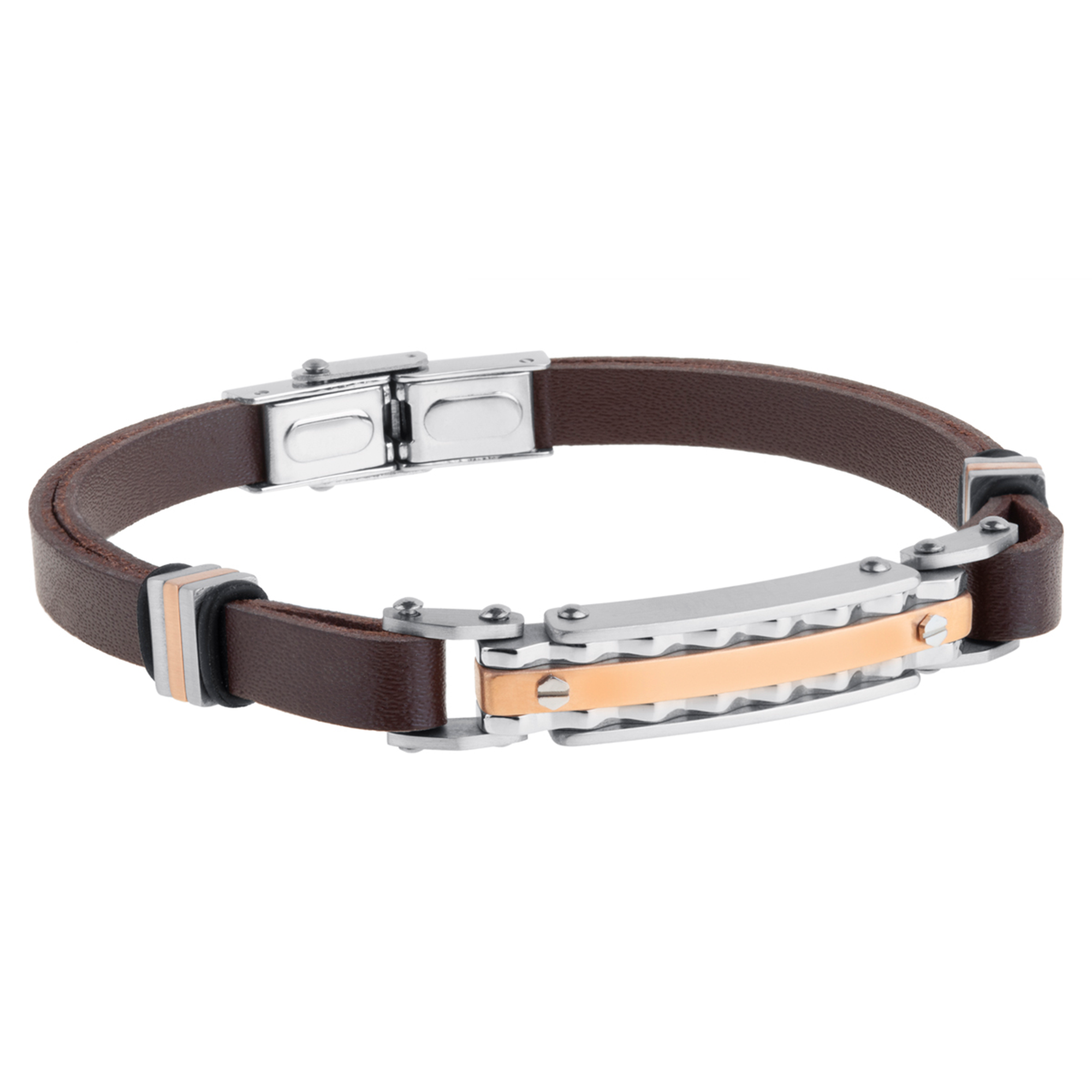 Pulsera de acero hombre con placa dentada ip cobre