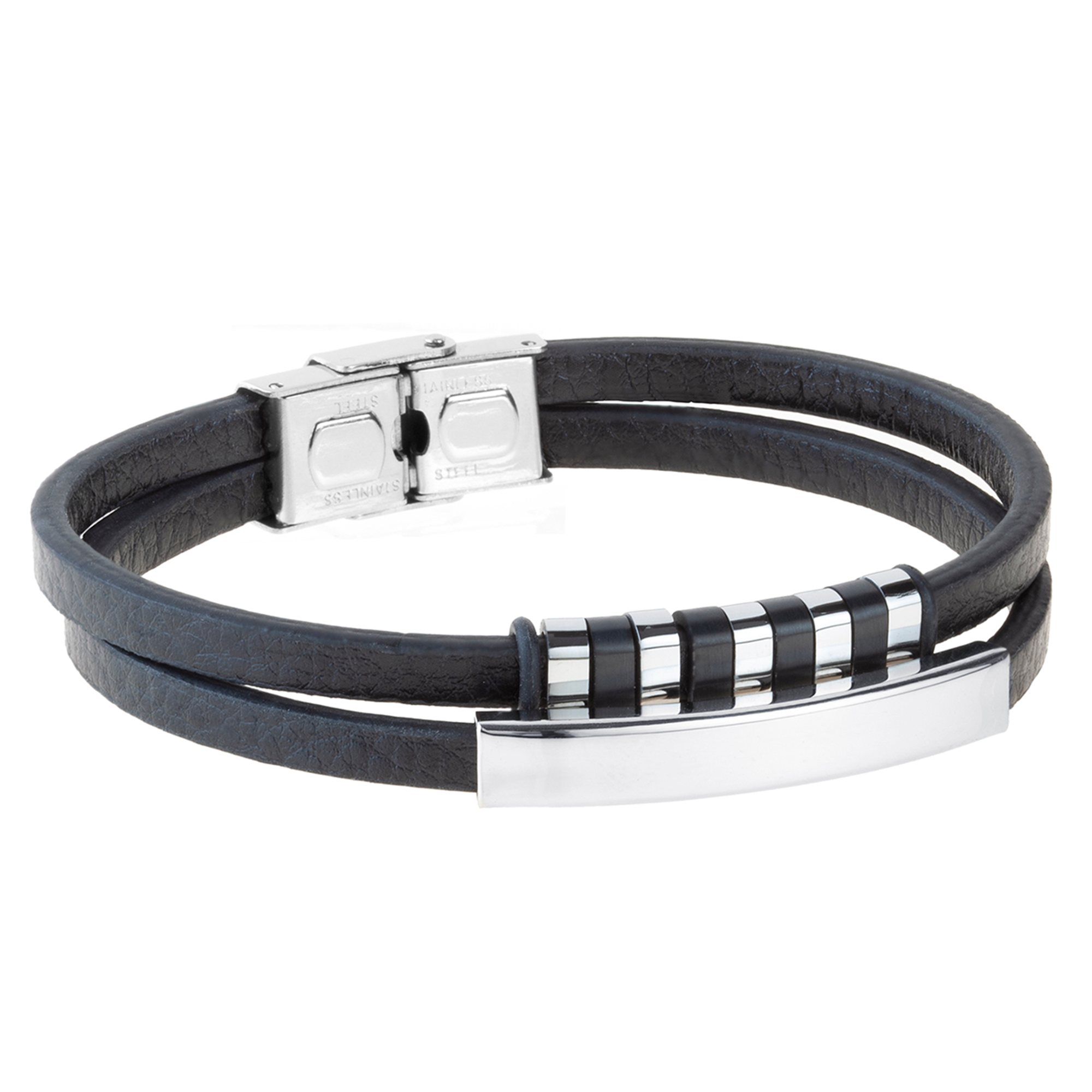 Pulsera doble de acero con placa y motivos ip negro