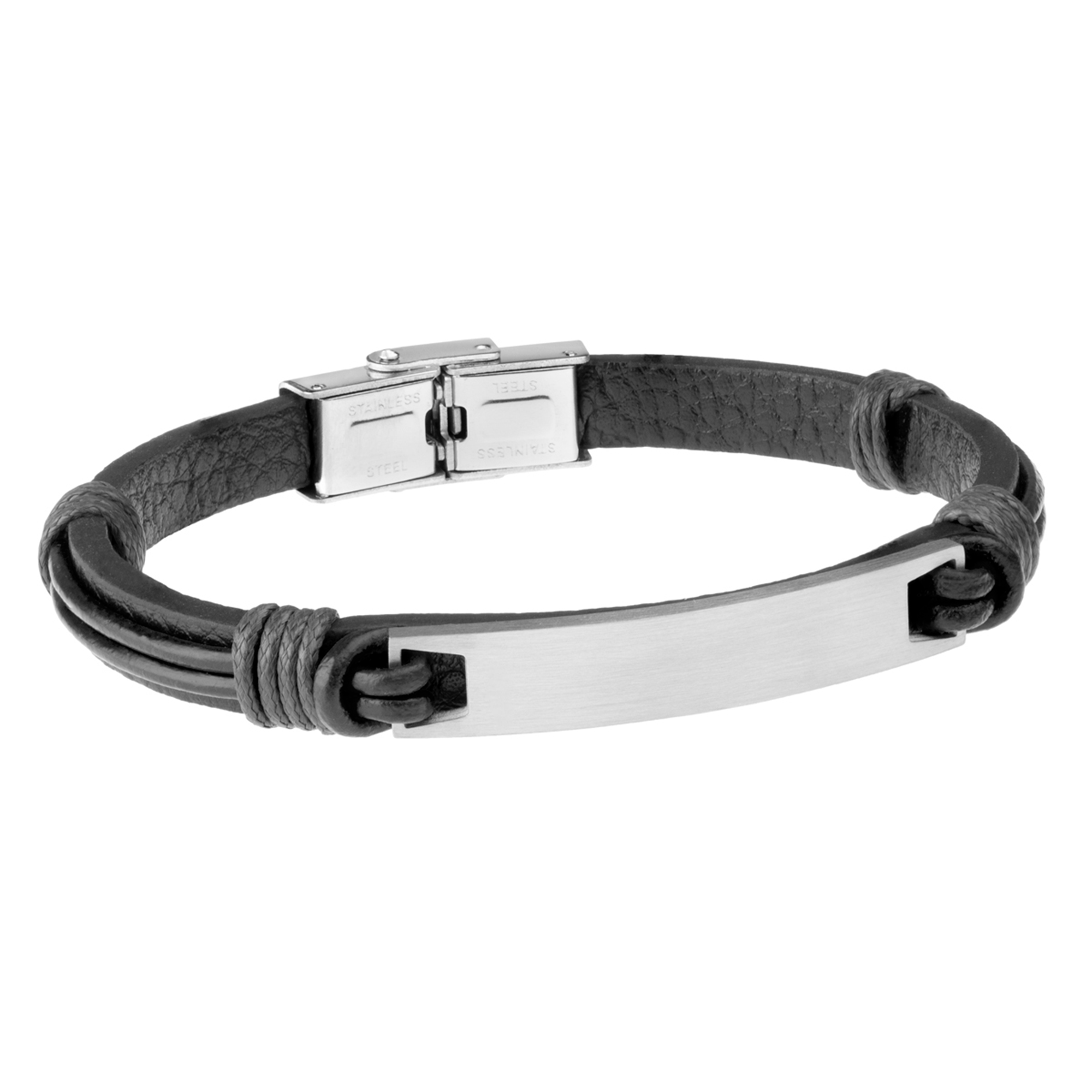 Pulsera de hombre de piel negra con placa de acero