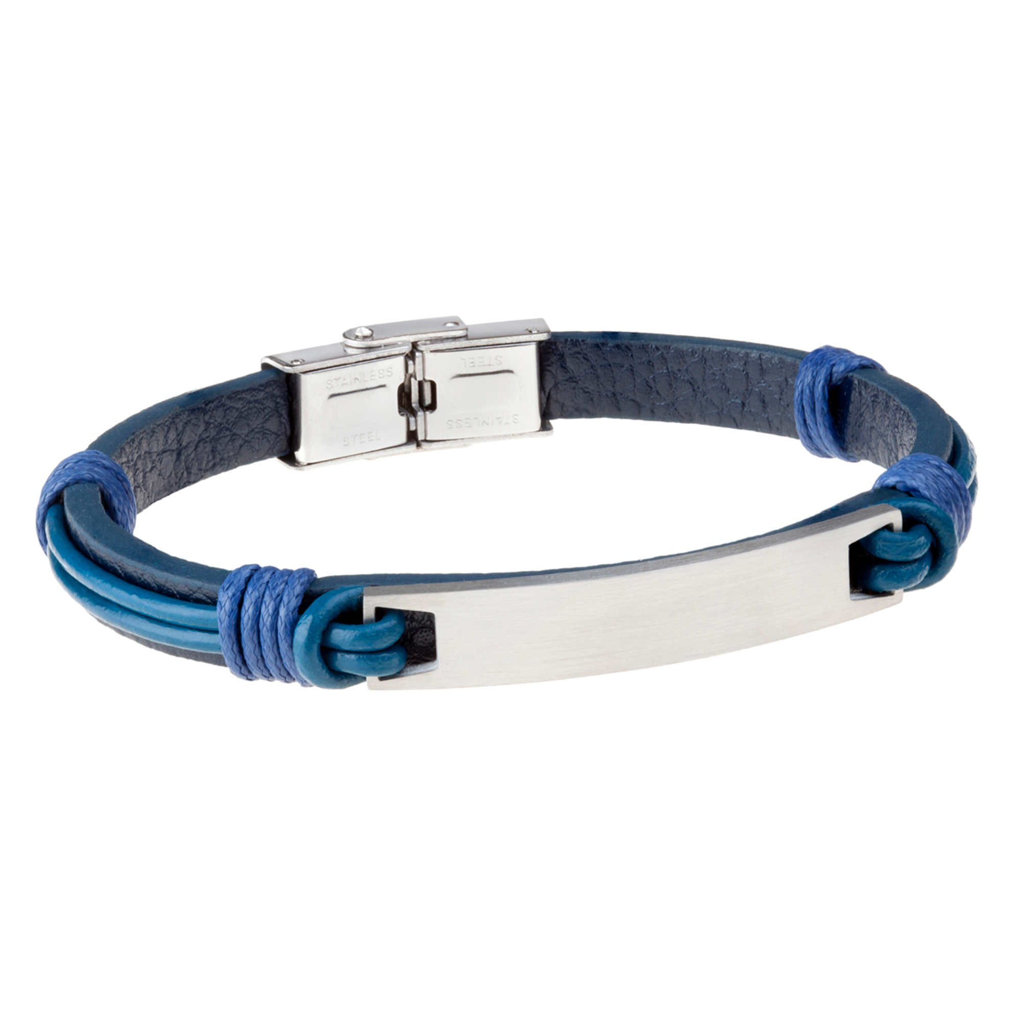 Pulsera de hombre de piel azul con placa de acero