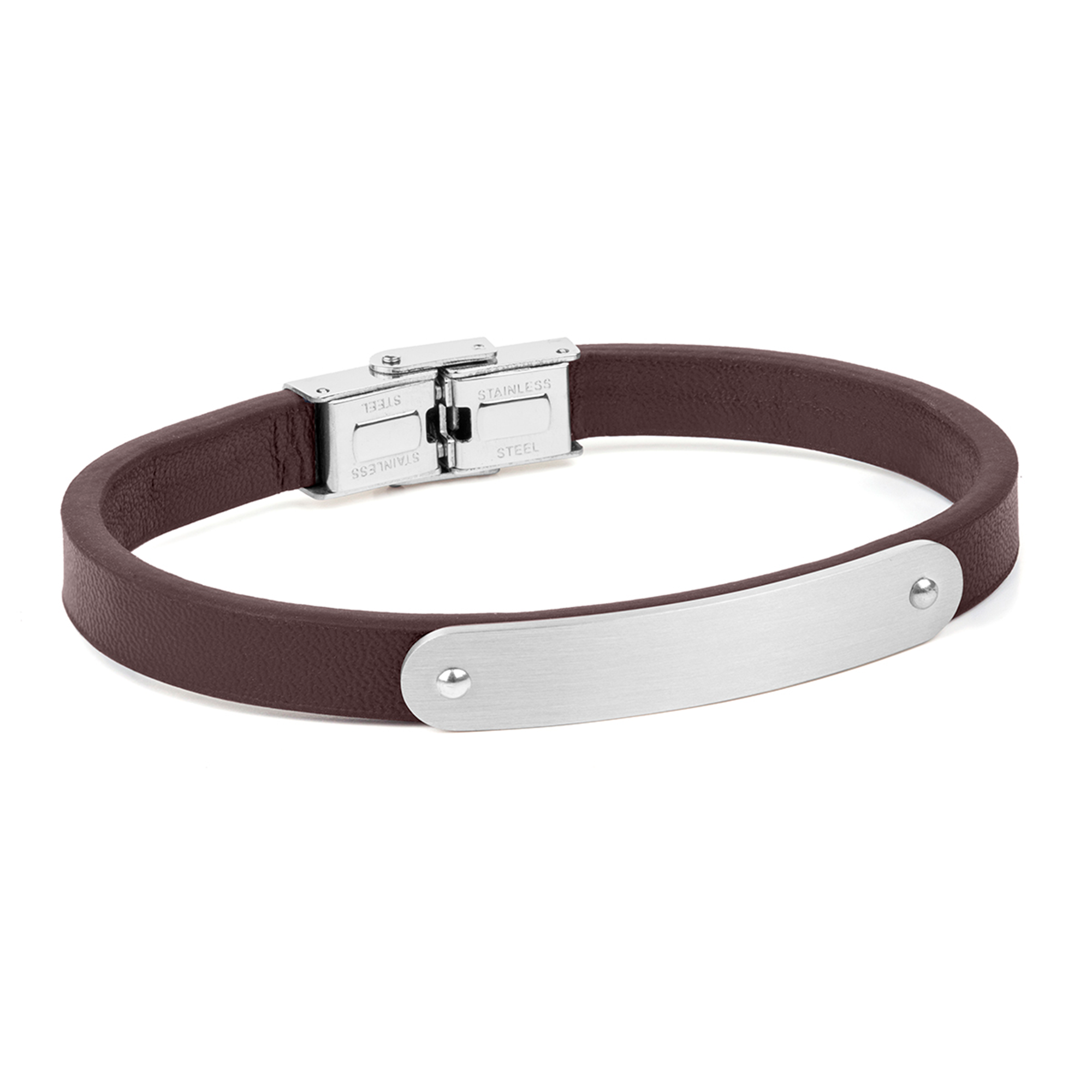 Pulsera de acero con piel marron