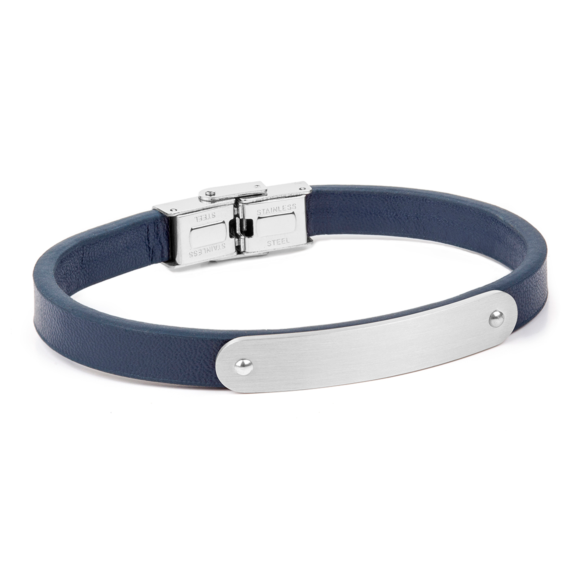 Pulsera de acero con piel azul