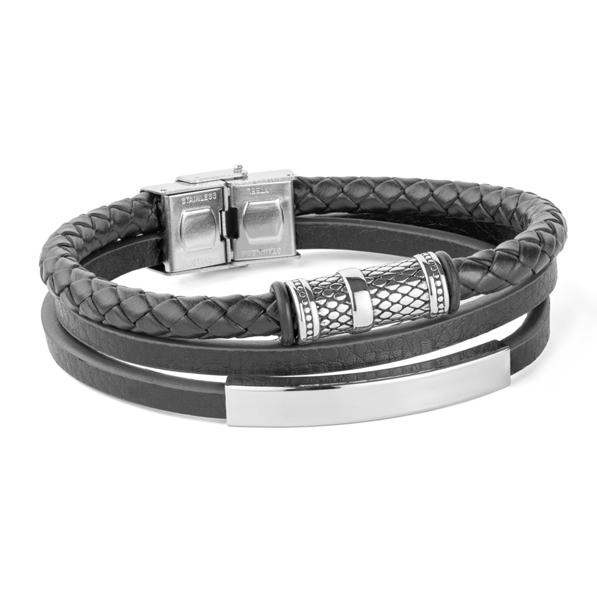 Pulsera triple de hombre de piel negra motivos acero
