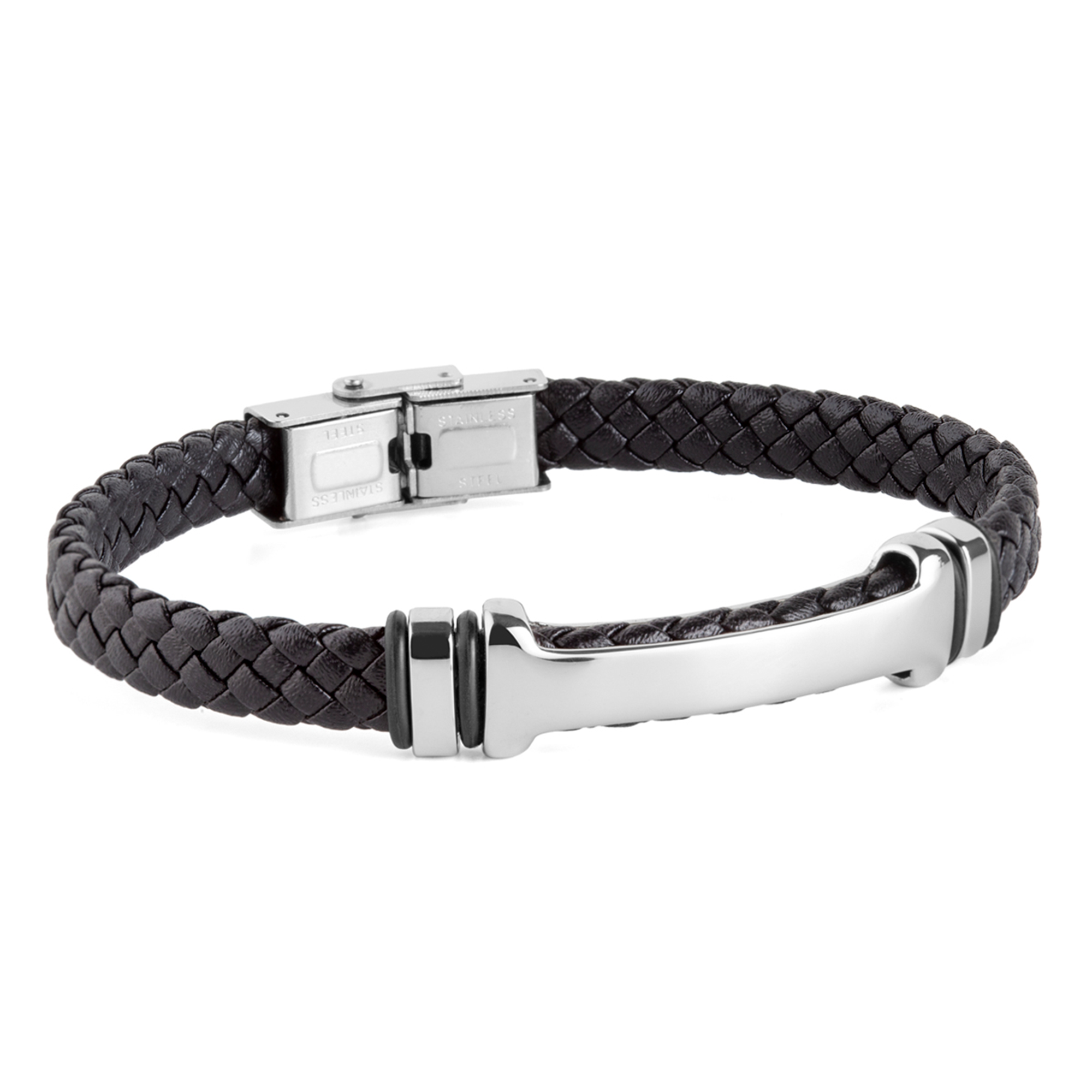 Pulsera hombre piel negra placa acero