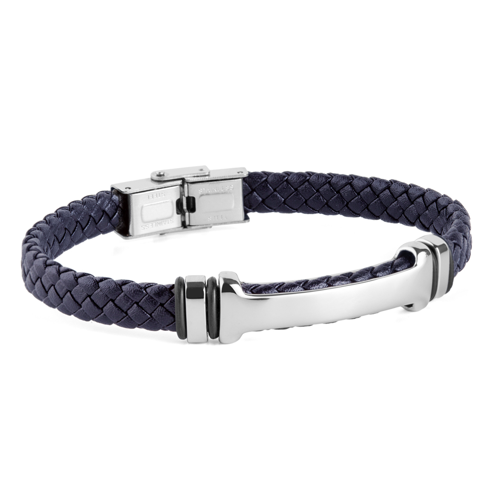 Pulsera hombre piel azul placa acero