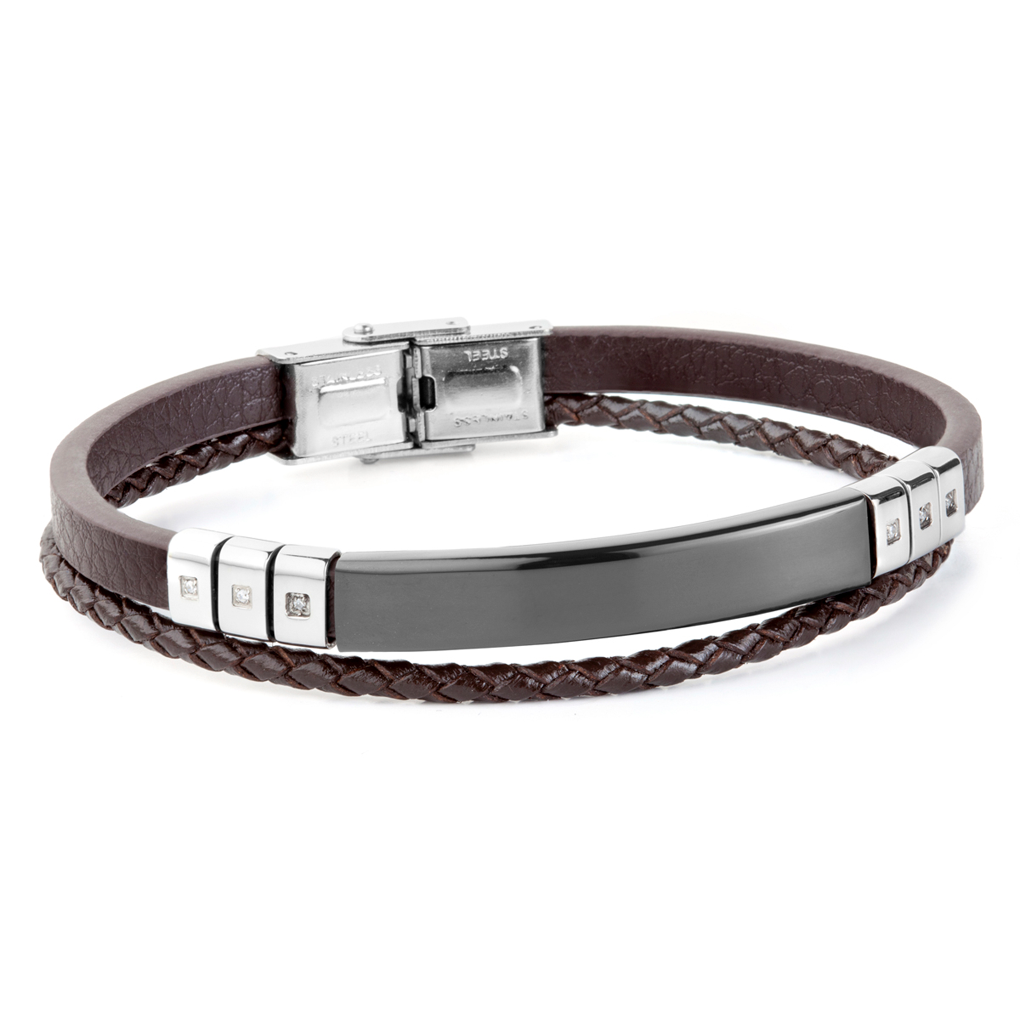 Pulsera doble de piel y acero