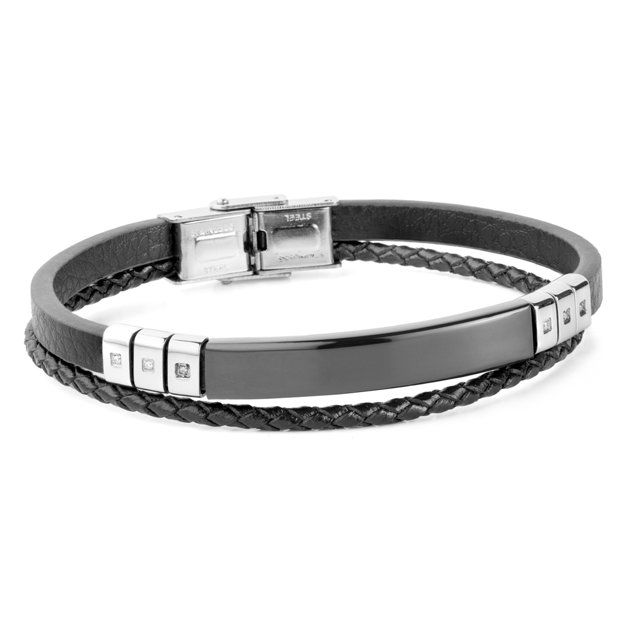 Pulsera doble de piel y acero