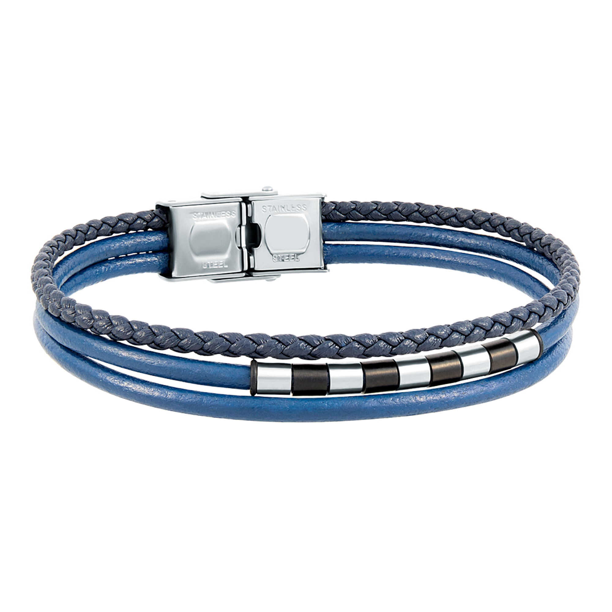 Pulsera de hombre de acero en Ip azul y con piel azul