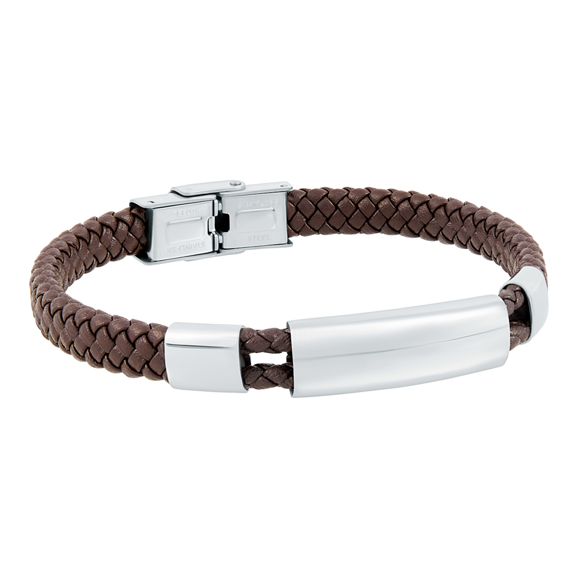 Pulsera de hombre piel marrón y placa acero