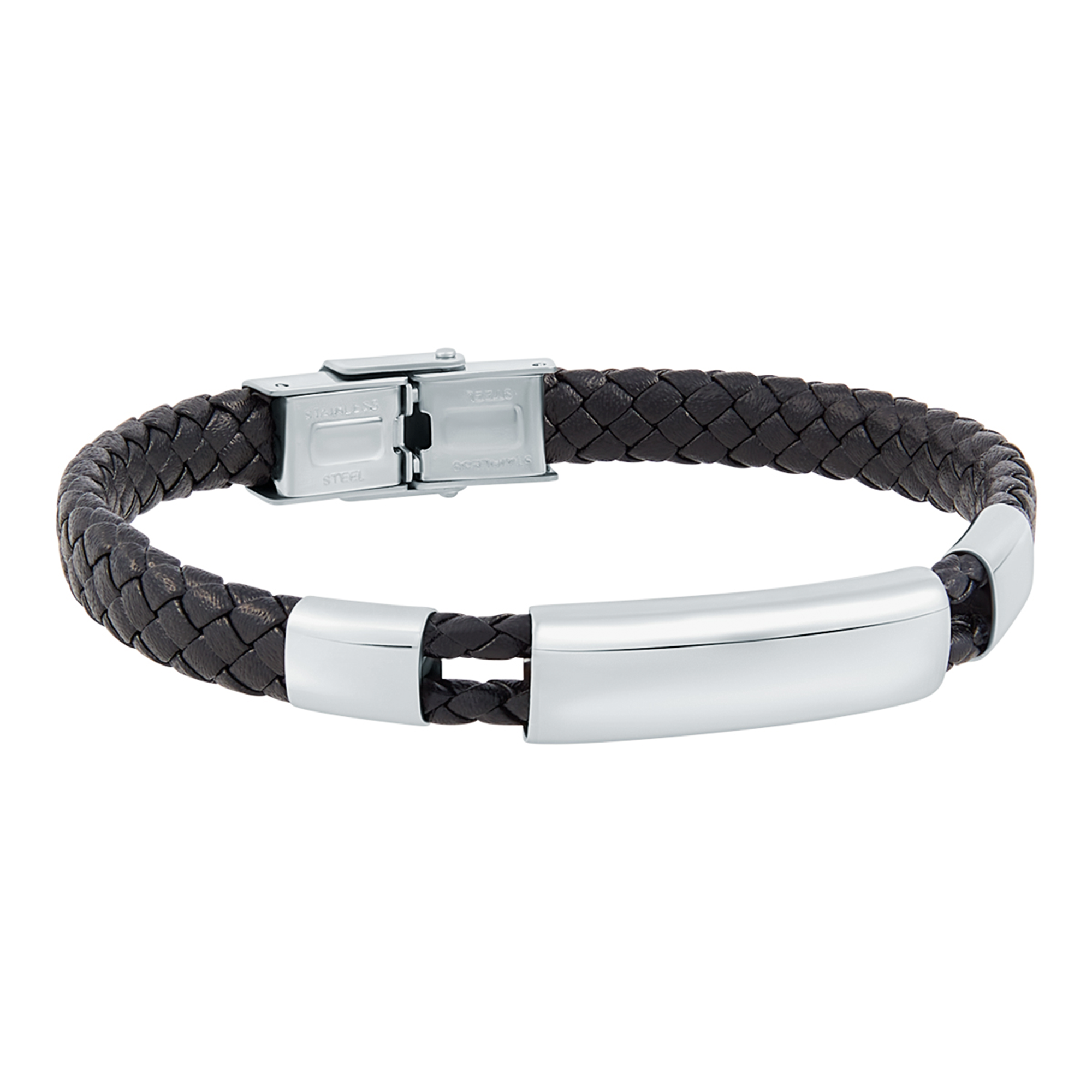Pulsera de hombre piel negra y placa acero