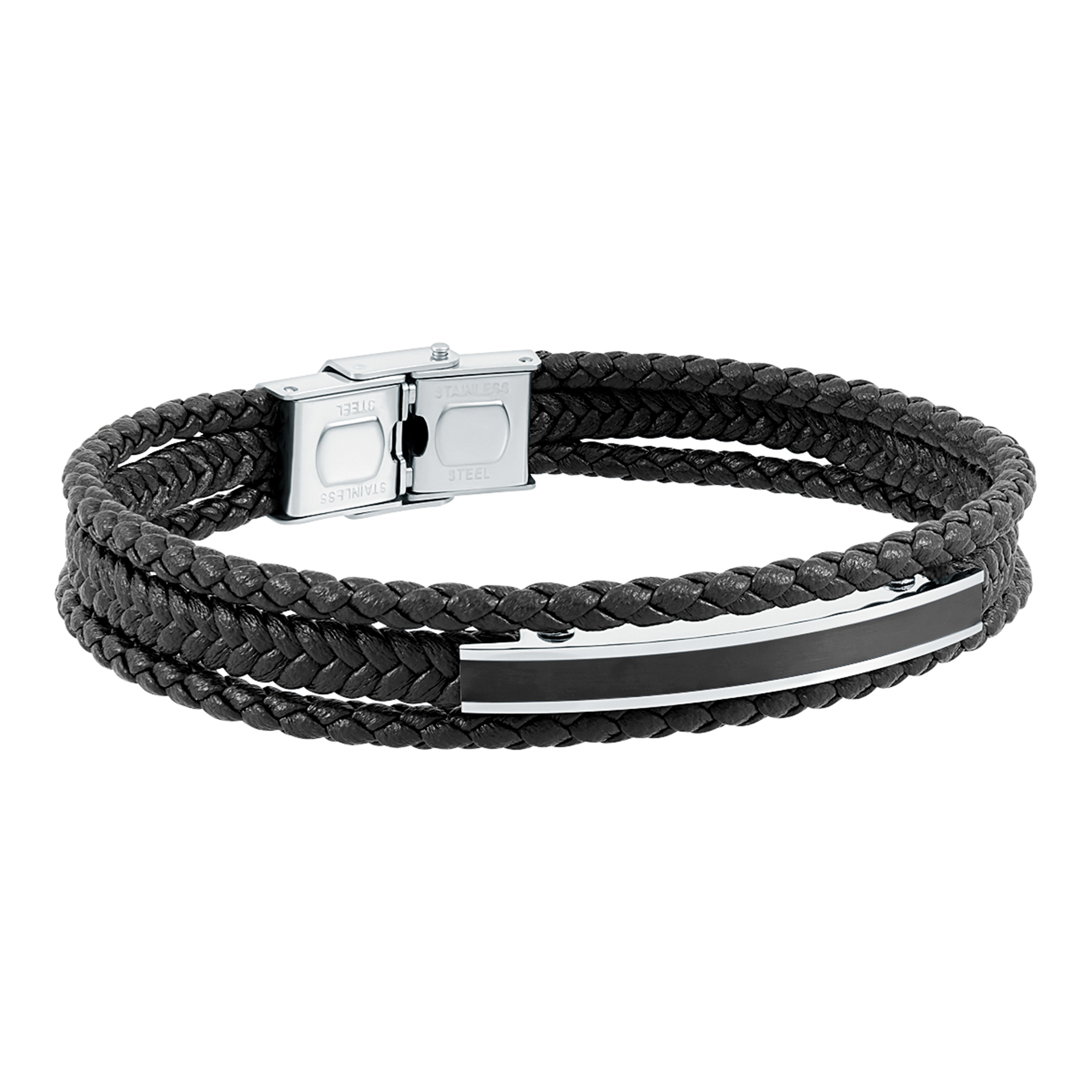 Pulsera de hombre triple de acero negra marrón