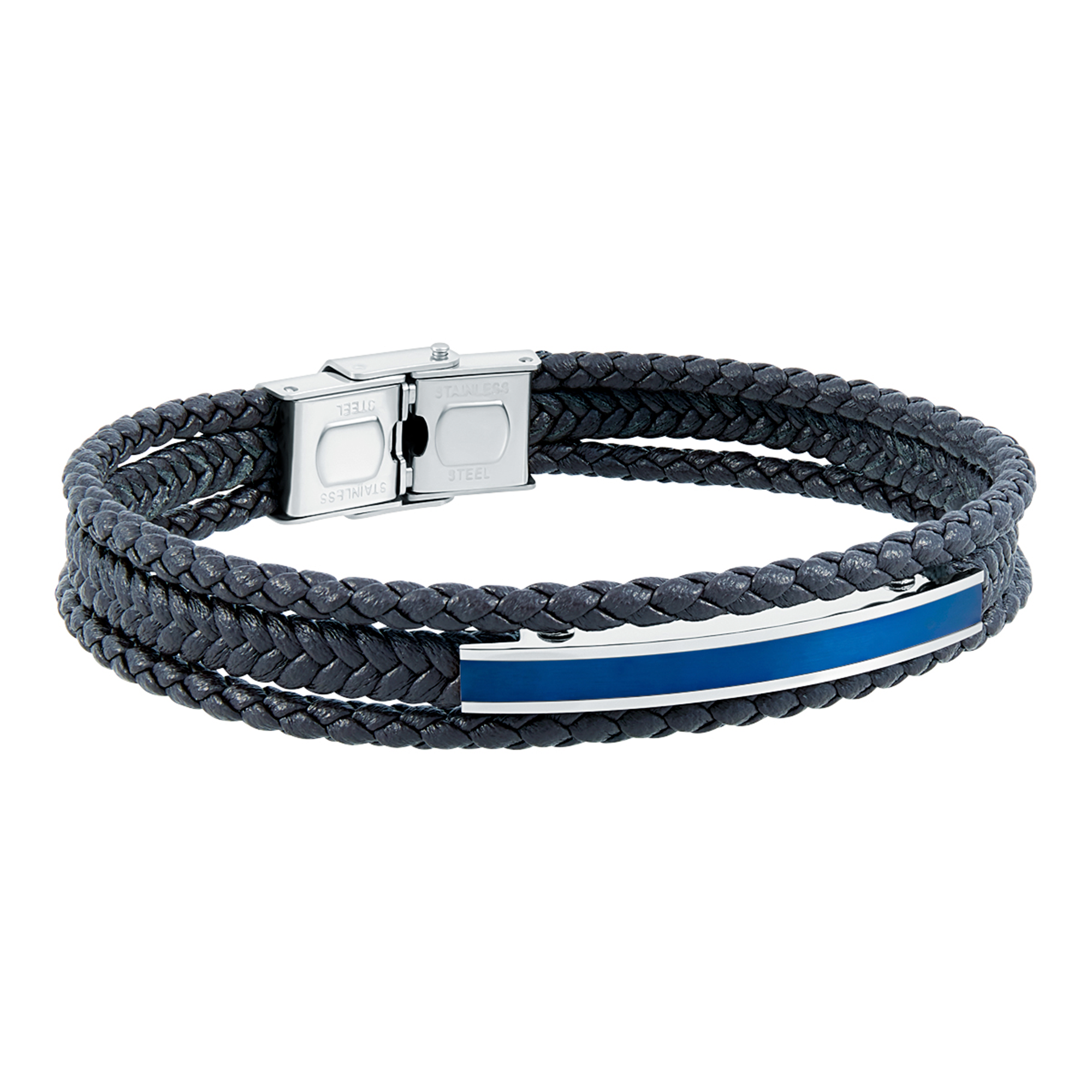 Pulsera de hombre triple de acero azul marrón