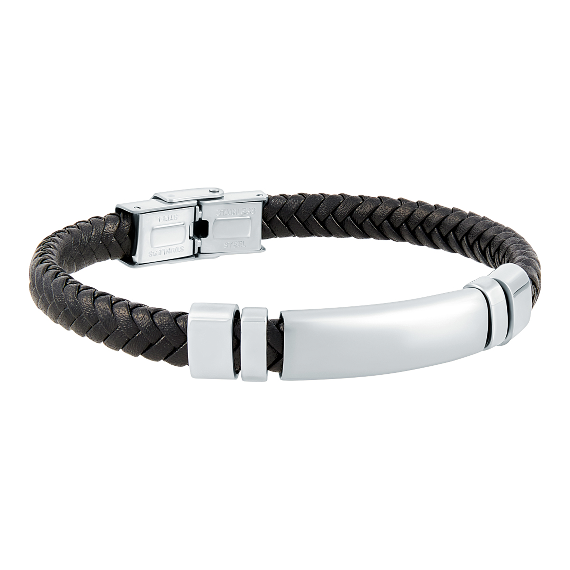 Pulsera de hombre de piel negra y placa de acero