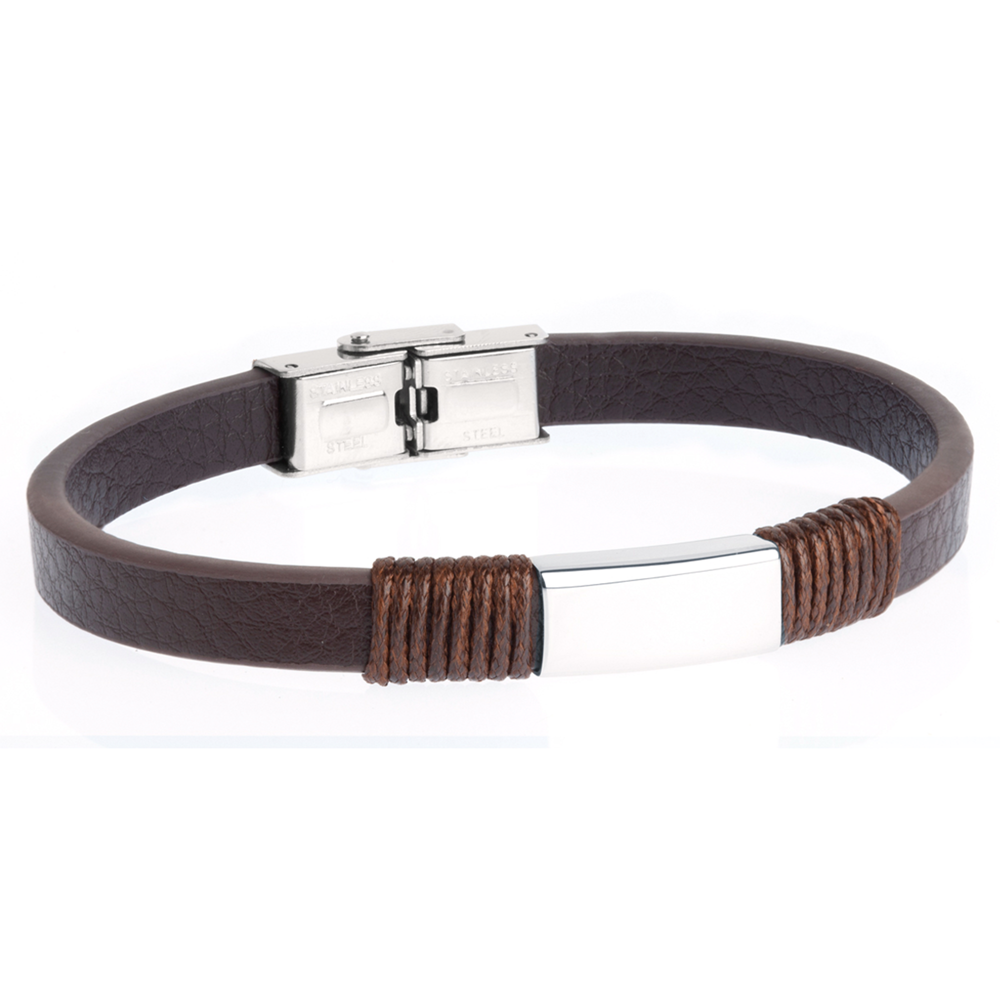 Pulsera de hombre de acero y piel marrón