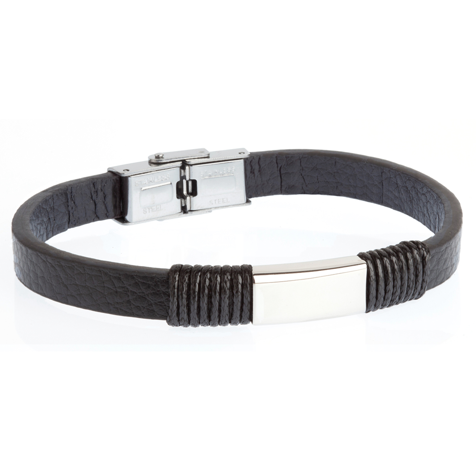 Pulsera de hombre de acero y piel negra