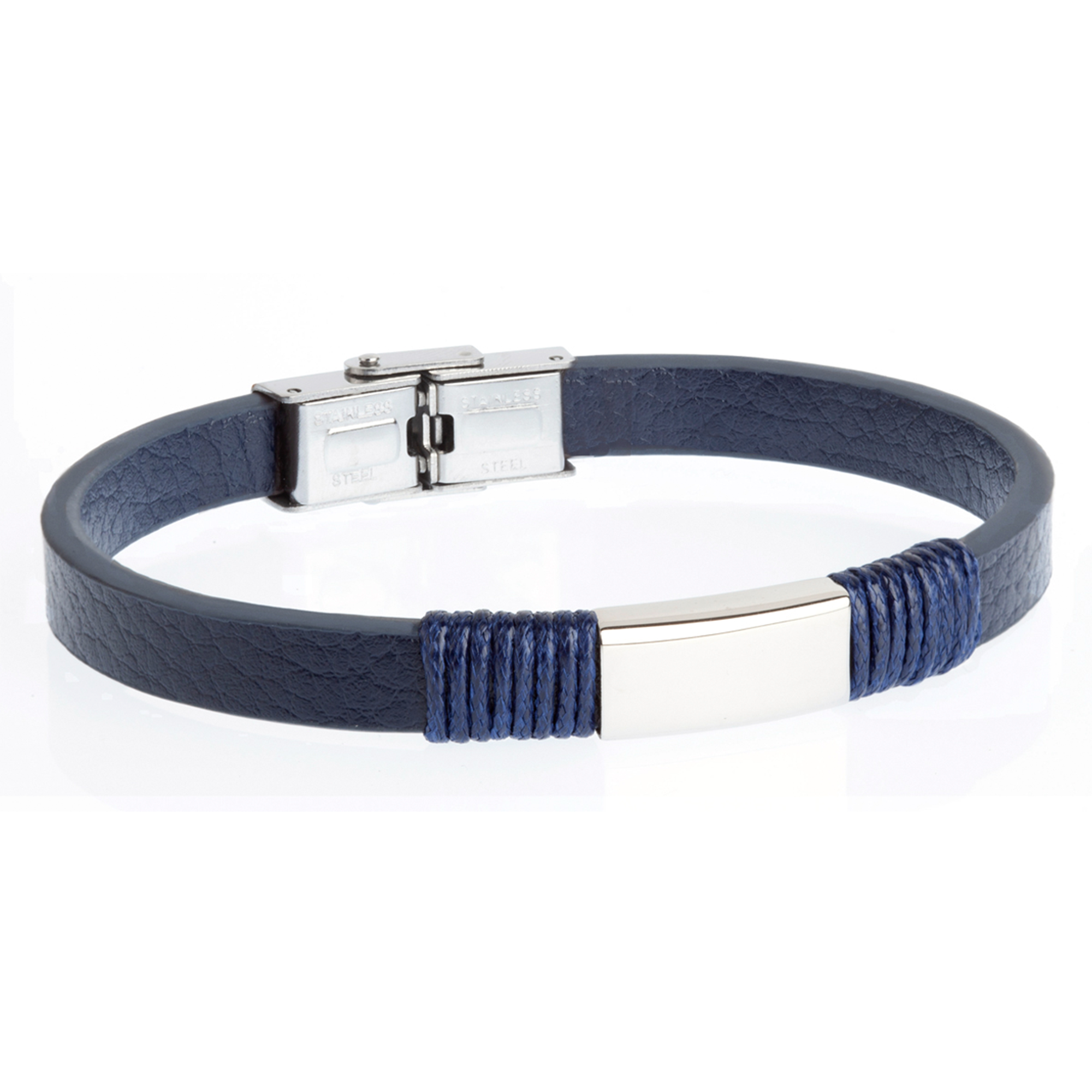 Pulsera de hombre de acero y piel azul