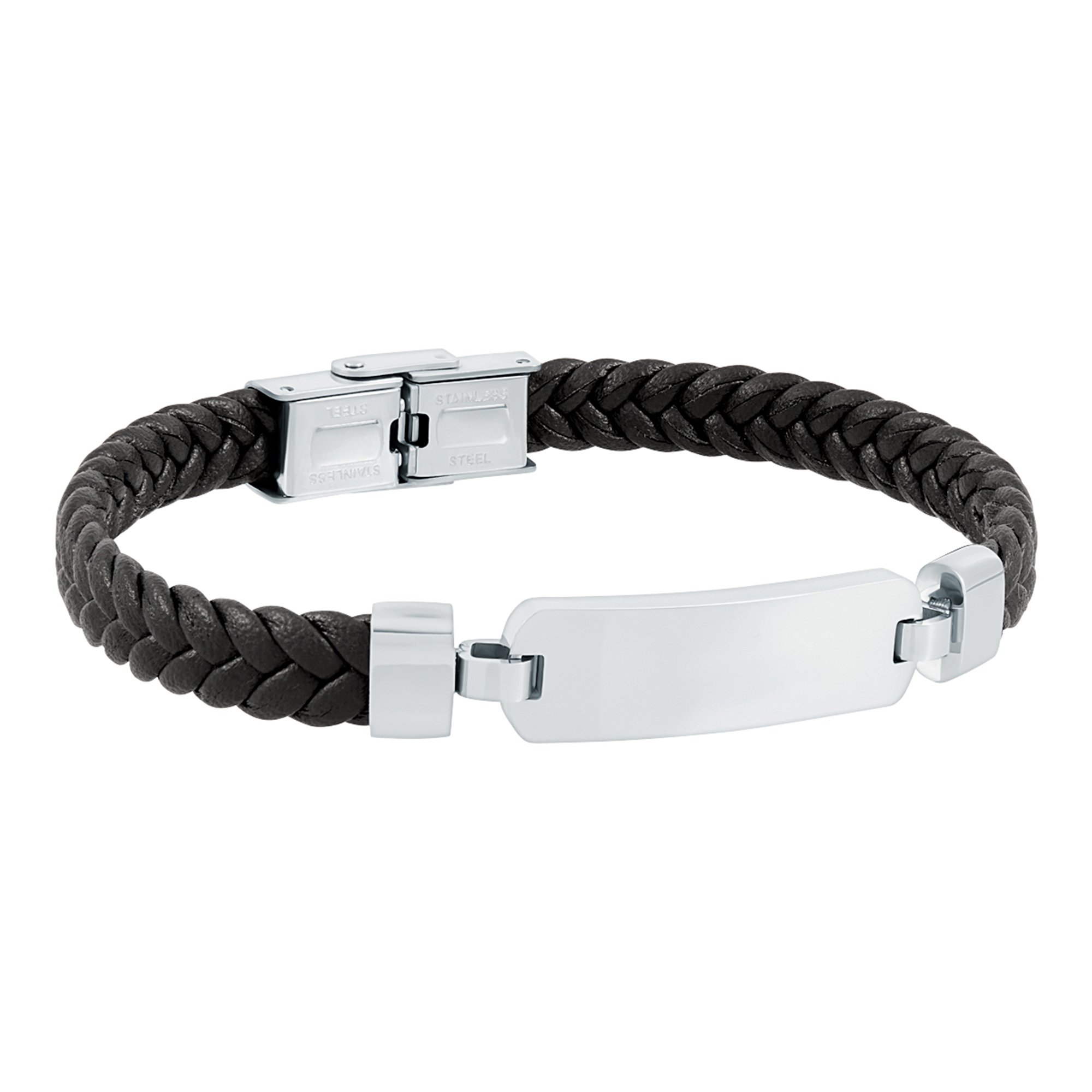 Pulsera de hombre piel negra y placa de acero