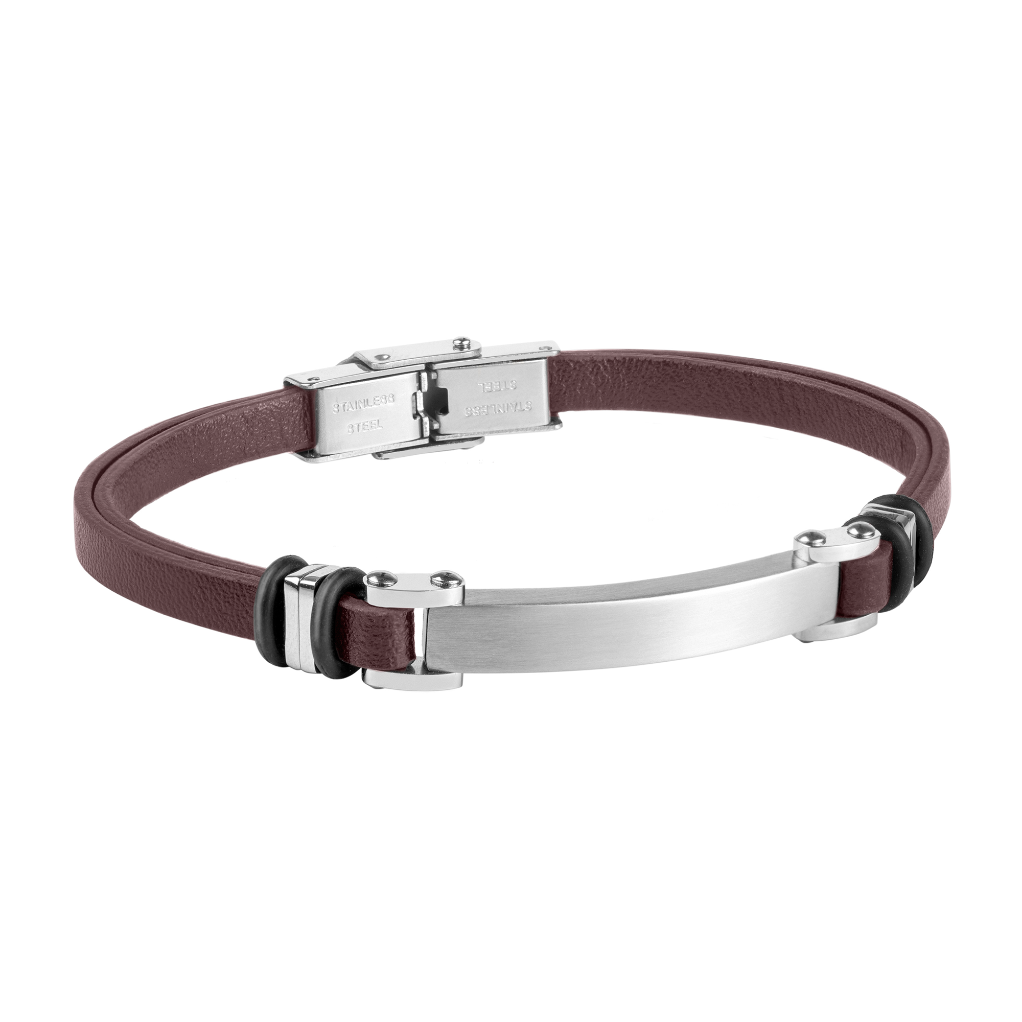 Pulsera de hombre de acero y piel marrón