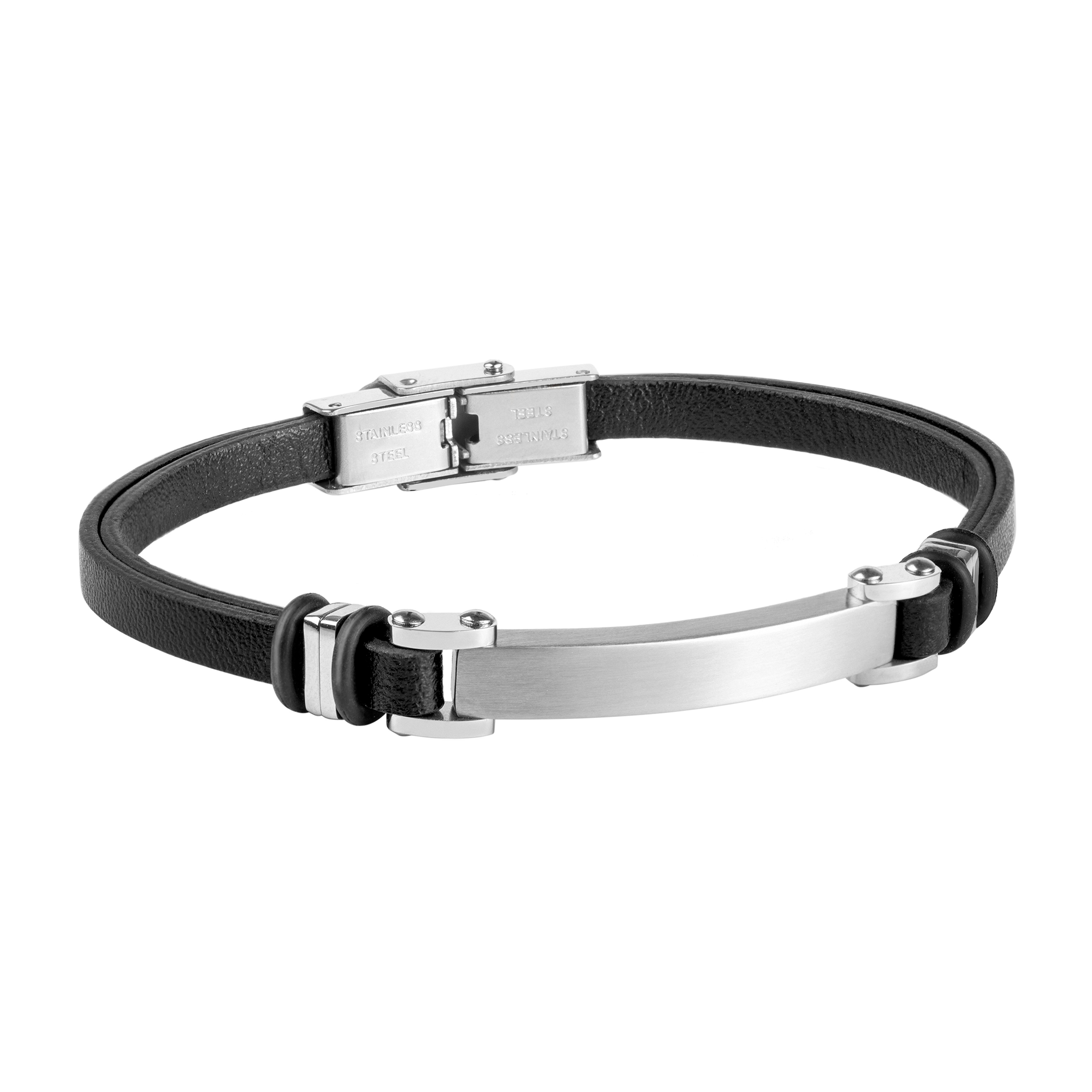 Pulsera de hombre de acero y piel negra