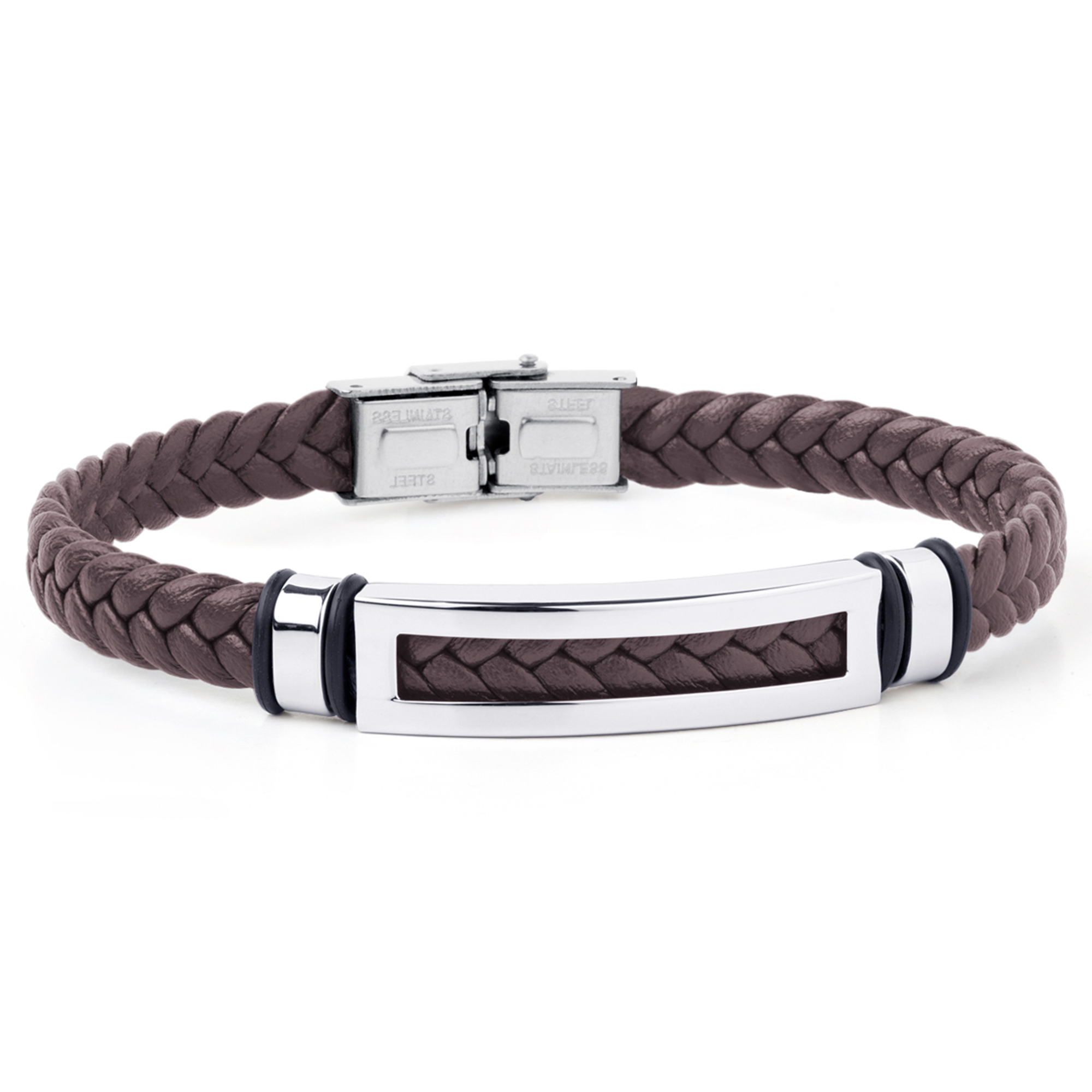 Pulsera de hombre piel marrón y acero