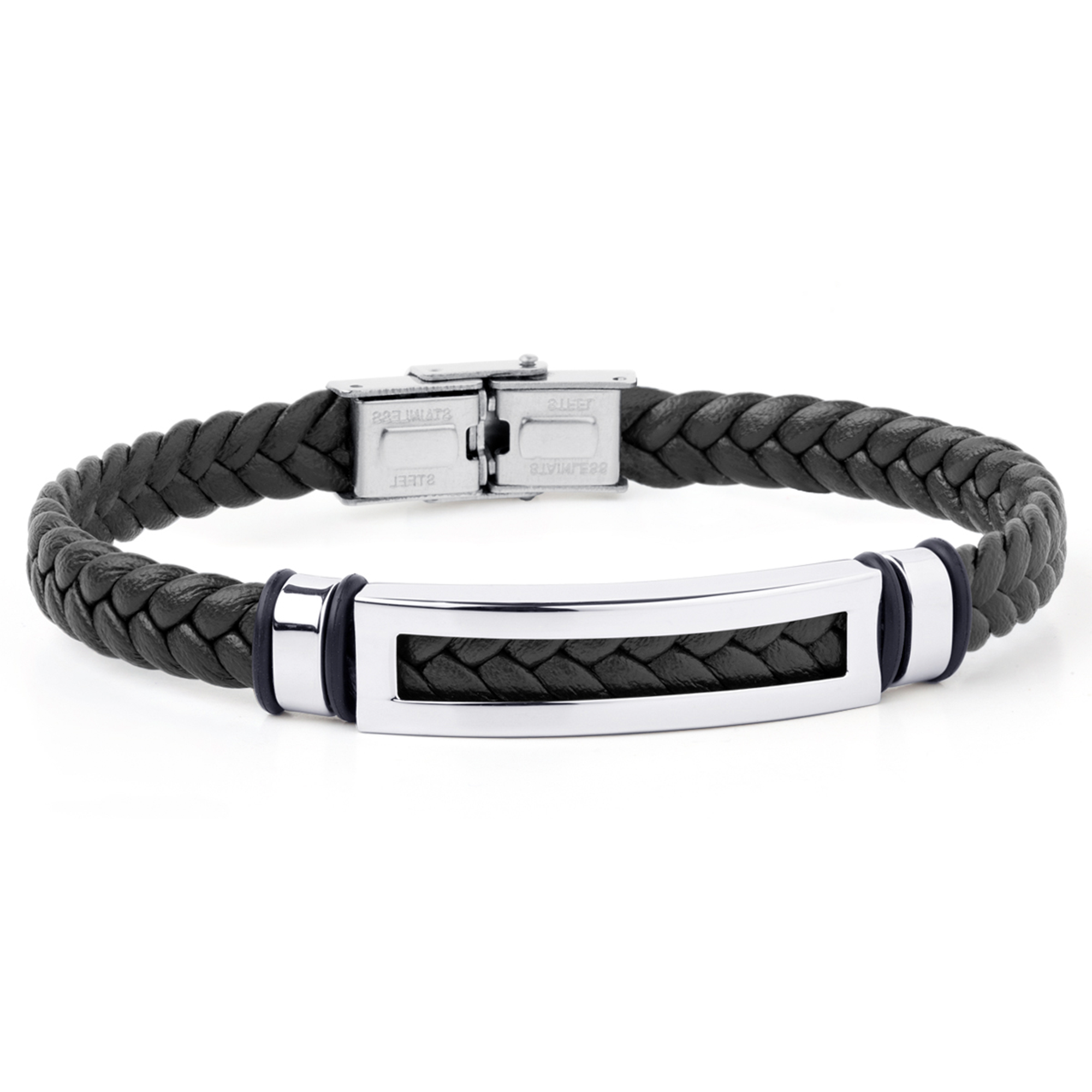 Pulsera de hombre piel negra y acero
