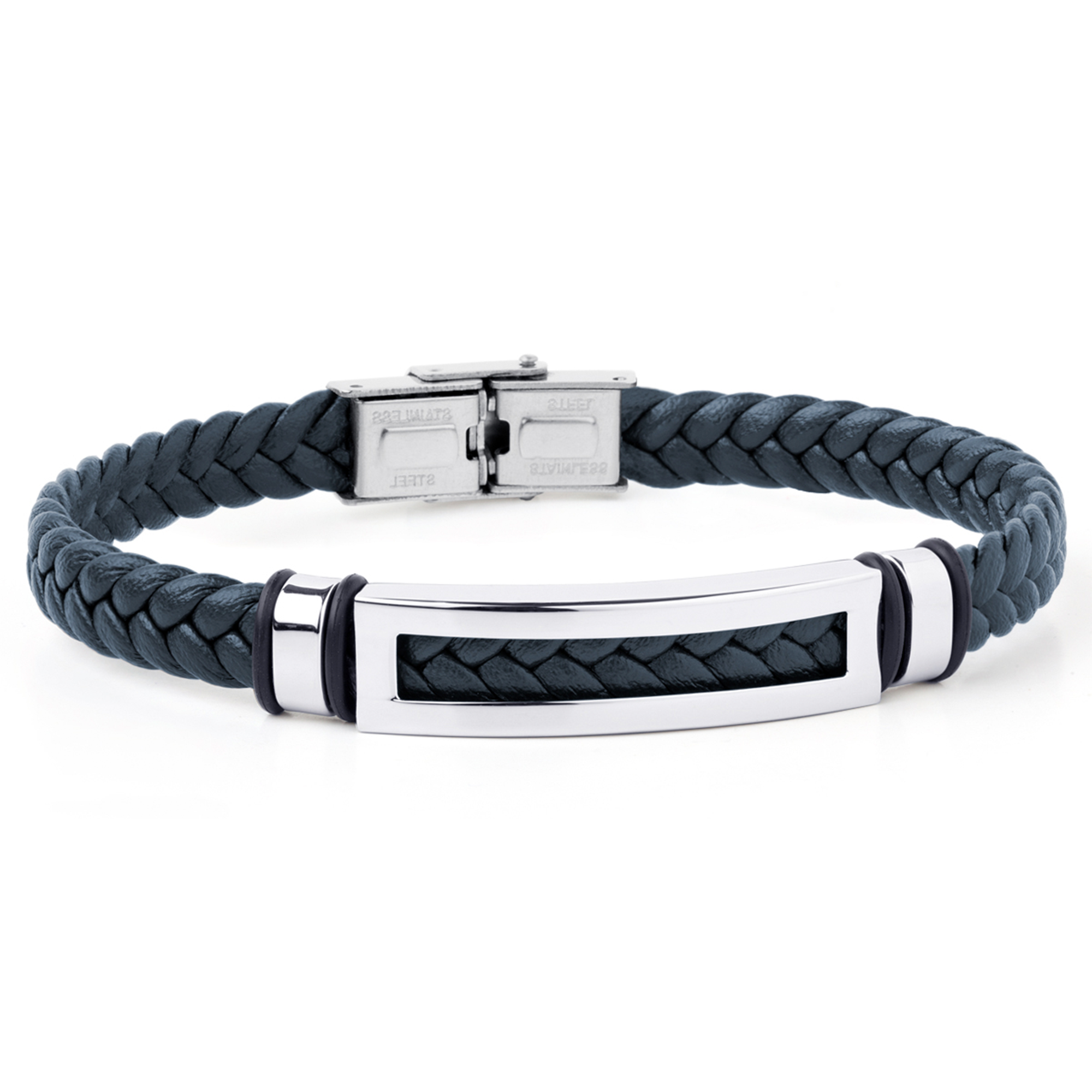 Pulsera de hombre piel azul y acero