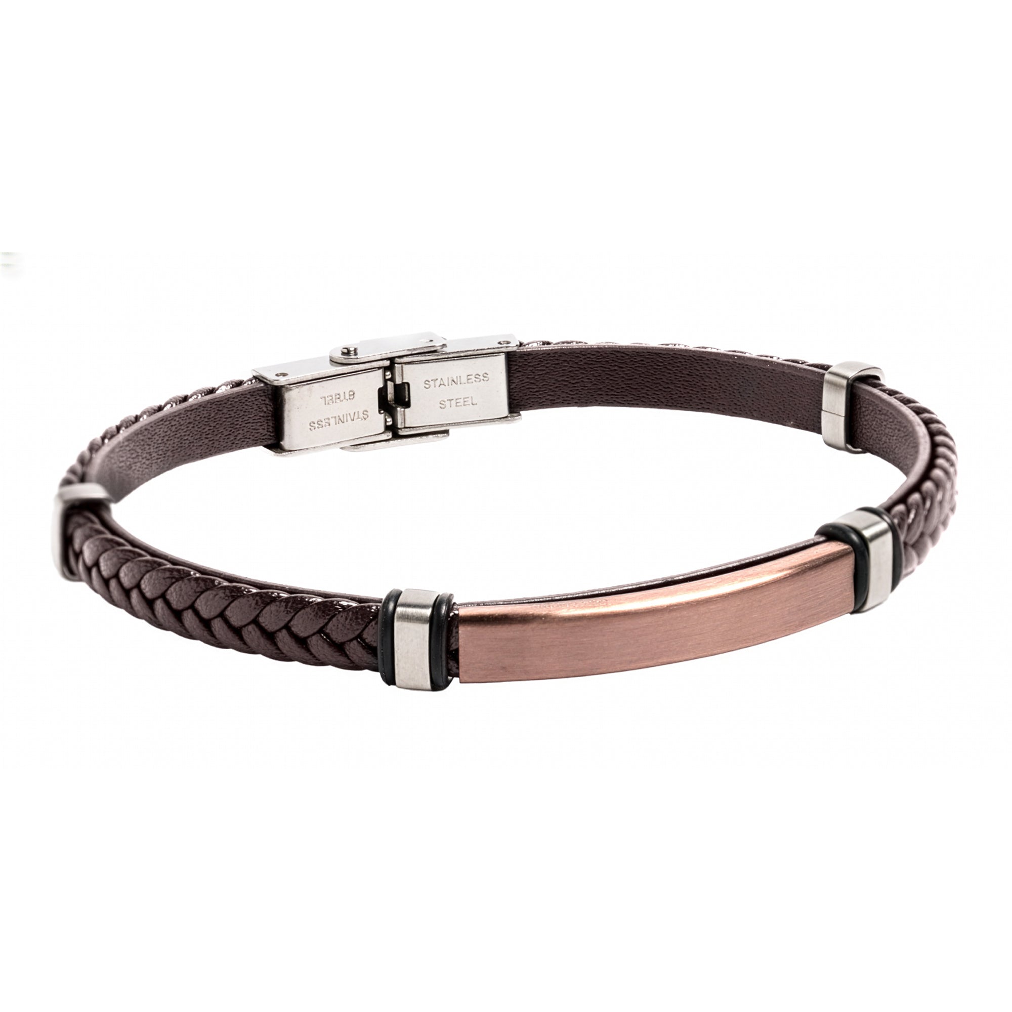Pulsera piel marrón acero IP Cierre pestaña 21