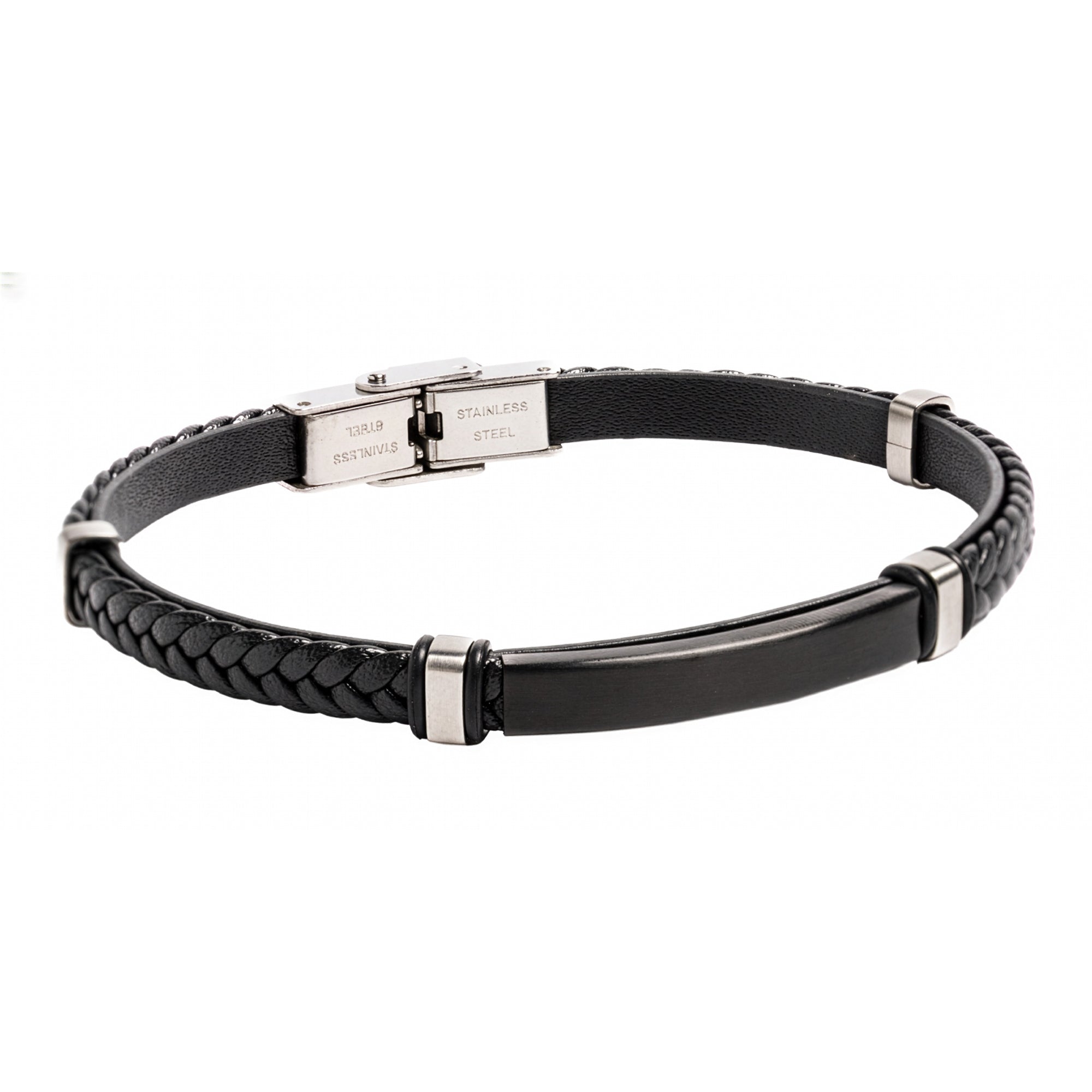Pulsera piel negra acero IP Cierre pestaña 21