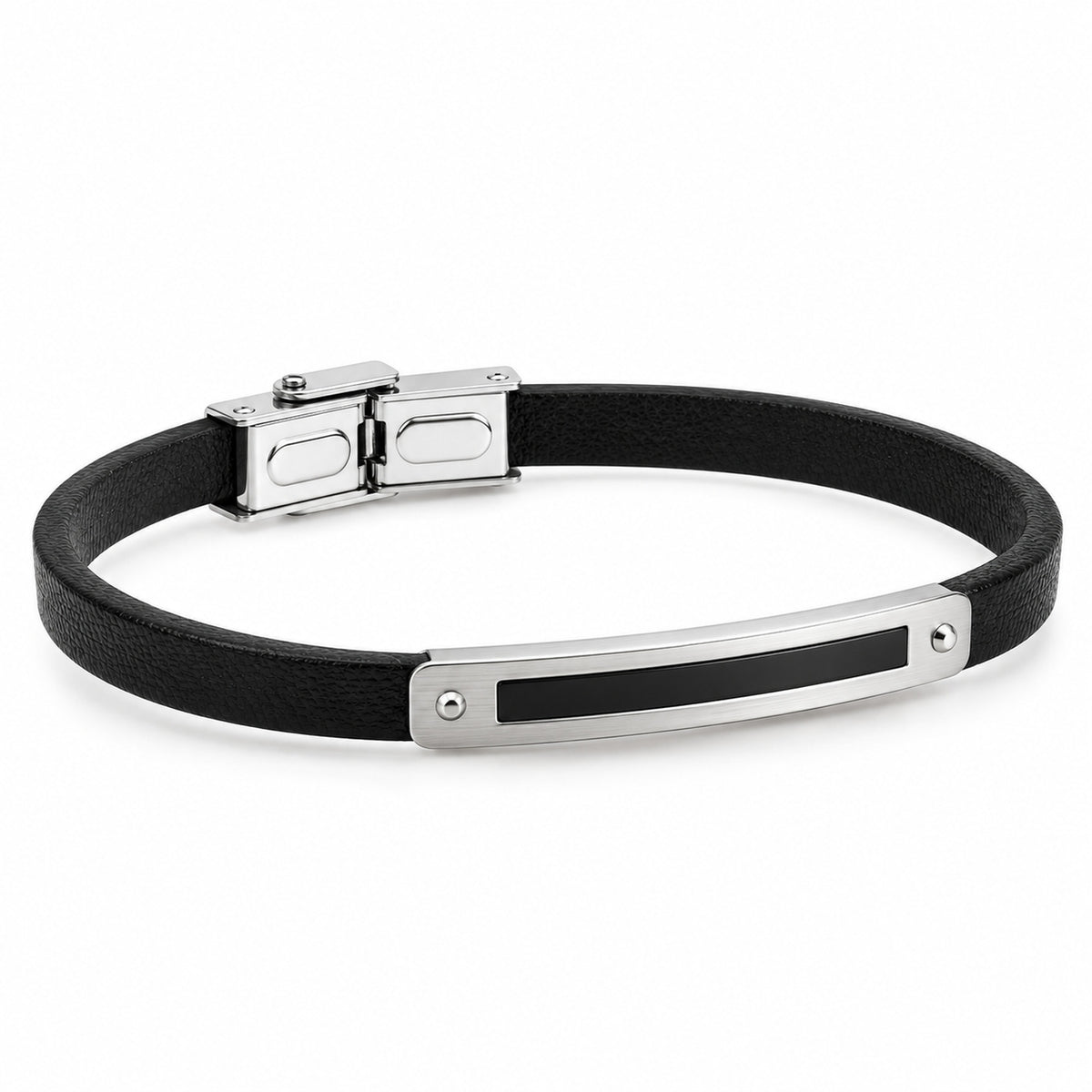 Pulsera Piel negra y acero Cierre