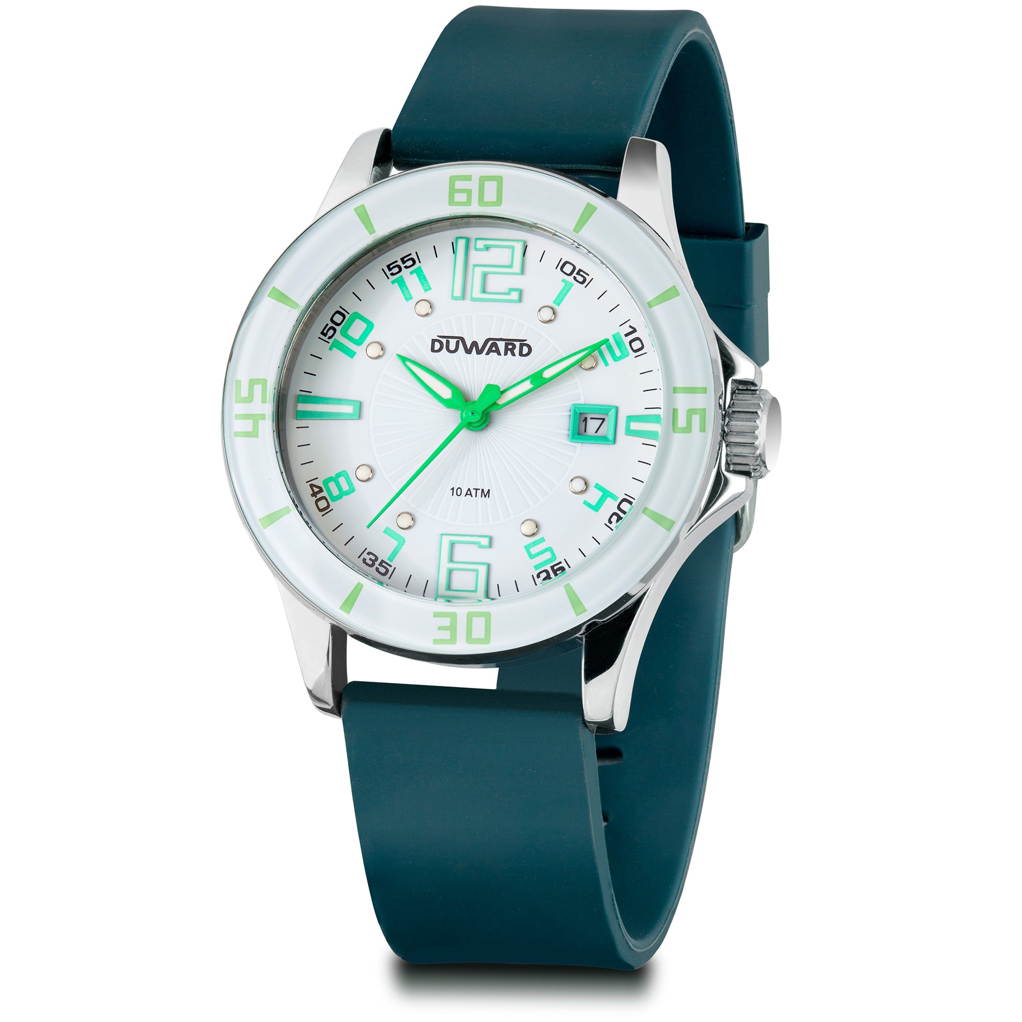 Reloj Unisex Correa silicona Calendario Blanco y v erde
