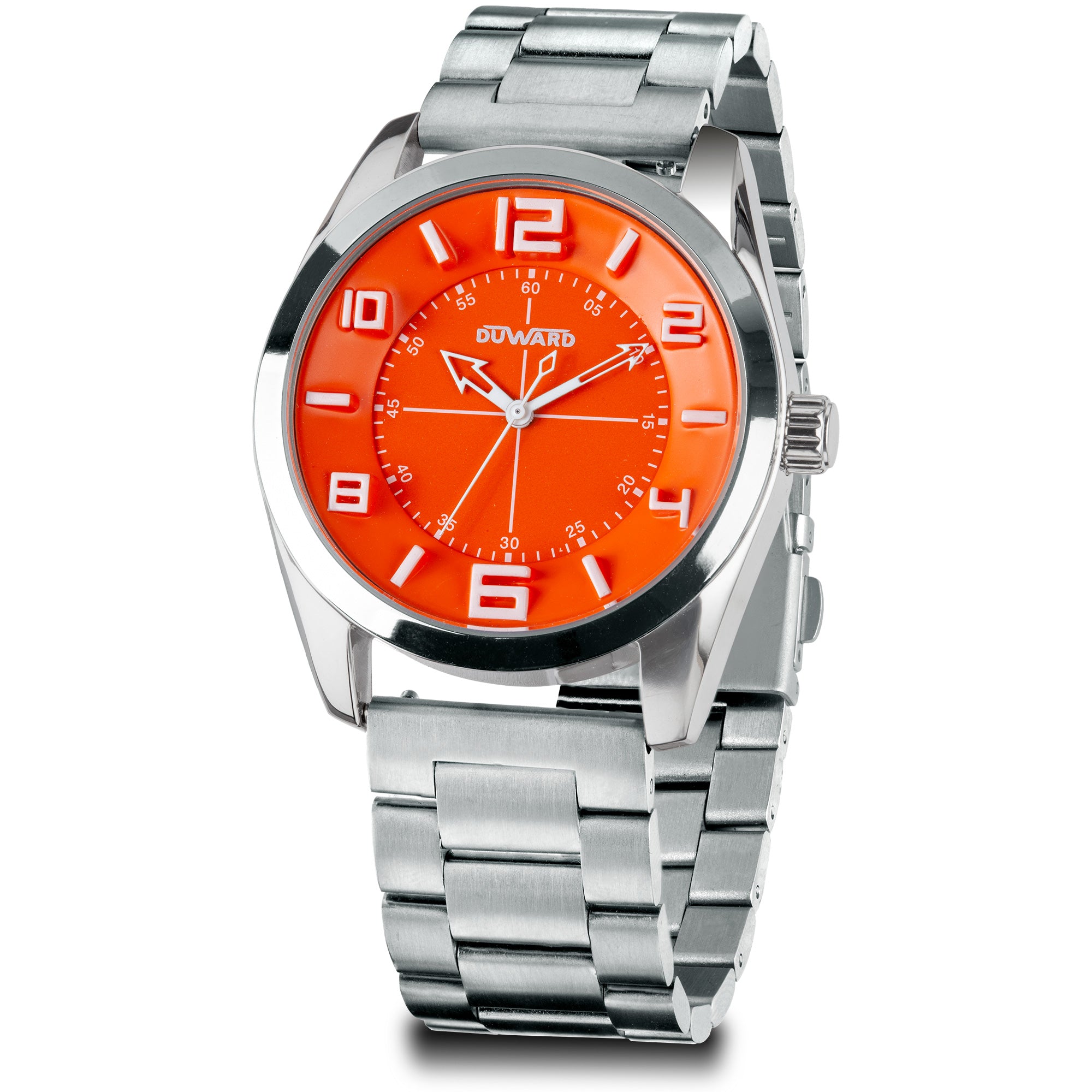 Reloj Deportivo caja acero esfera naranja  brazalete acero