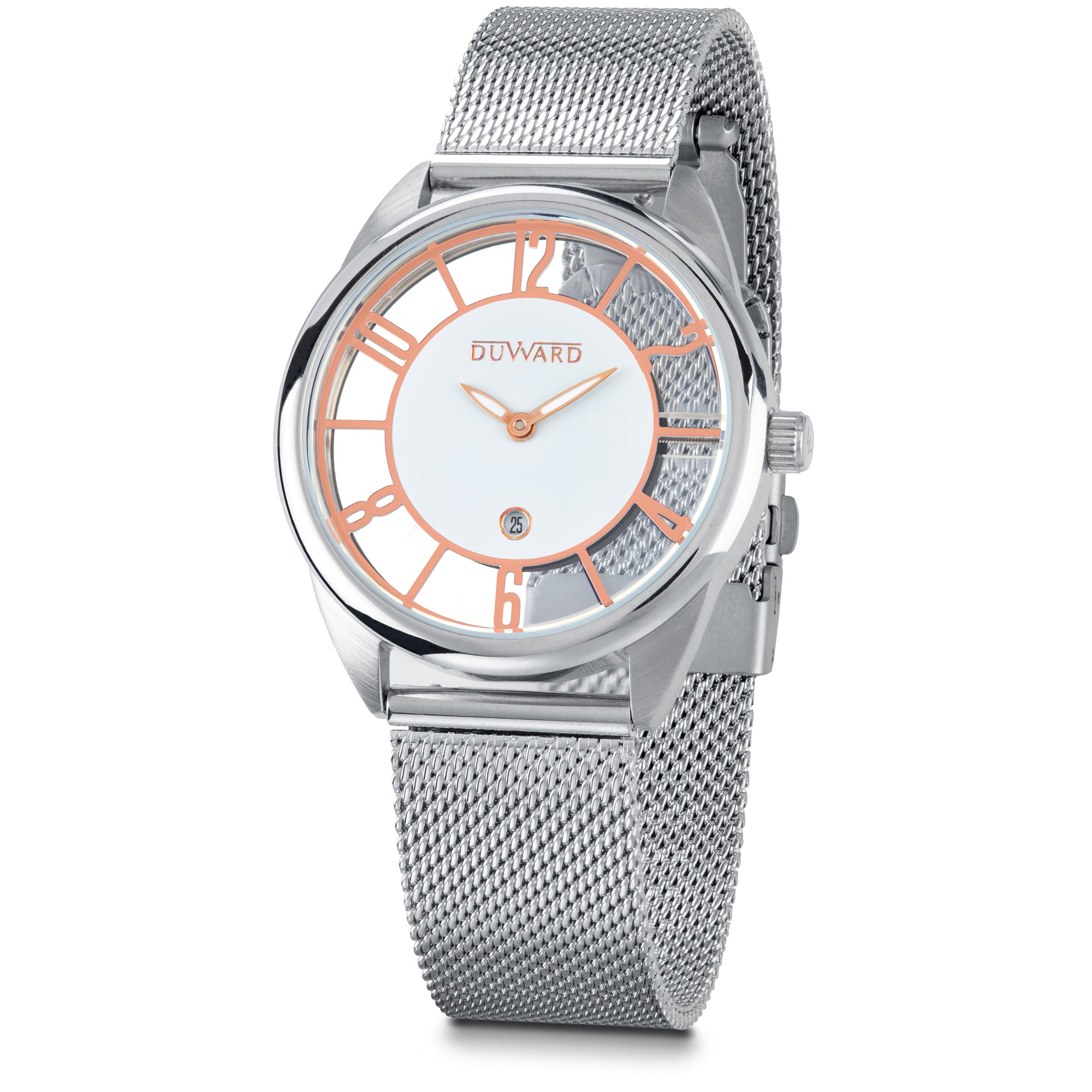 Señora.Correa.Acero.2 agujas calendario.Blanco rosa