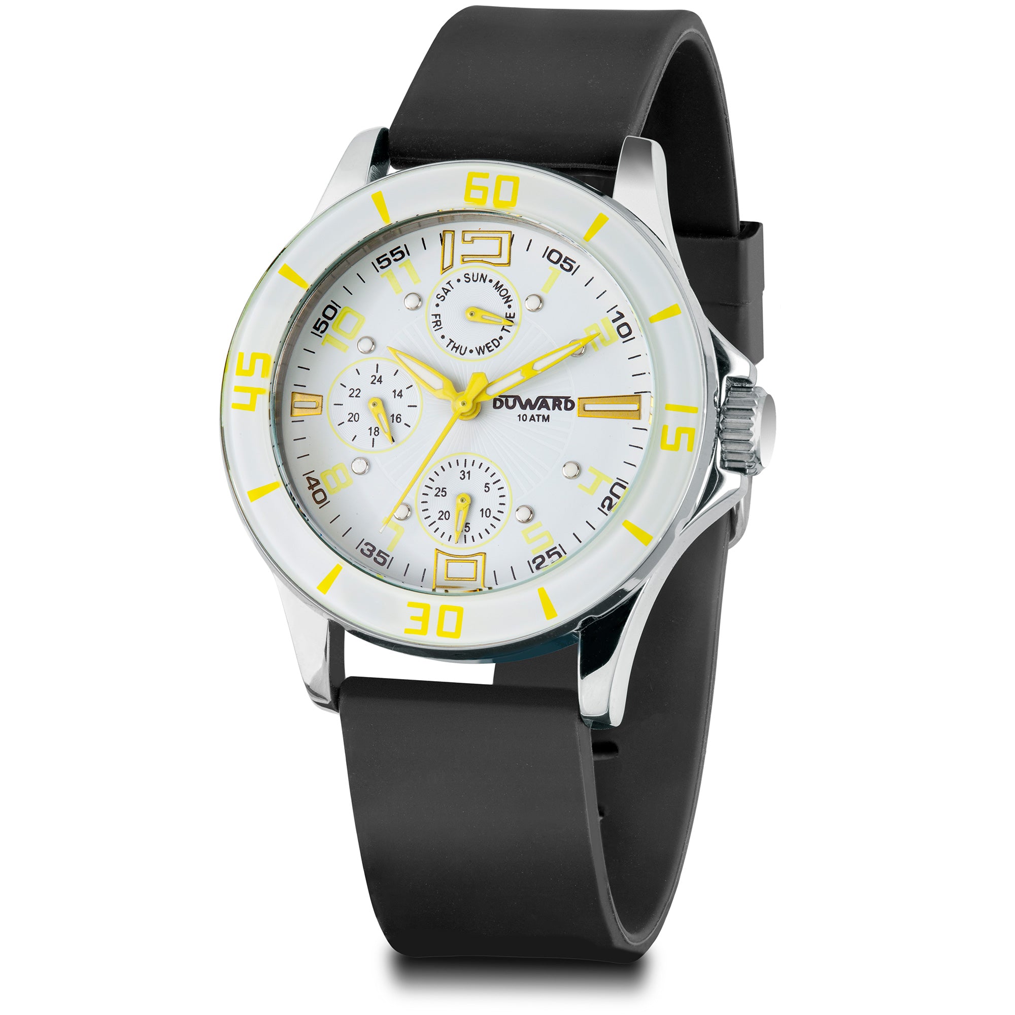 Reloj Unisex Correa silicona multifuncion Blanco y  amarillo