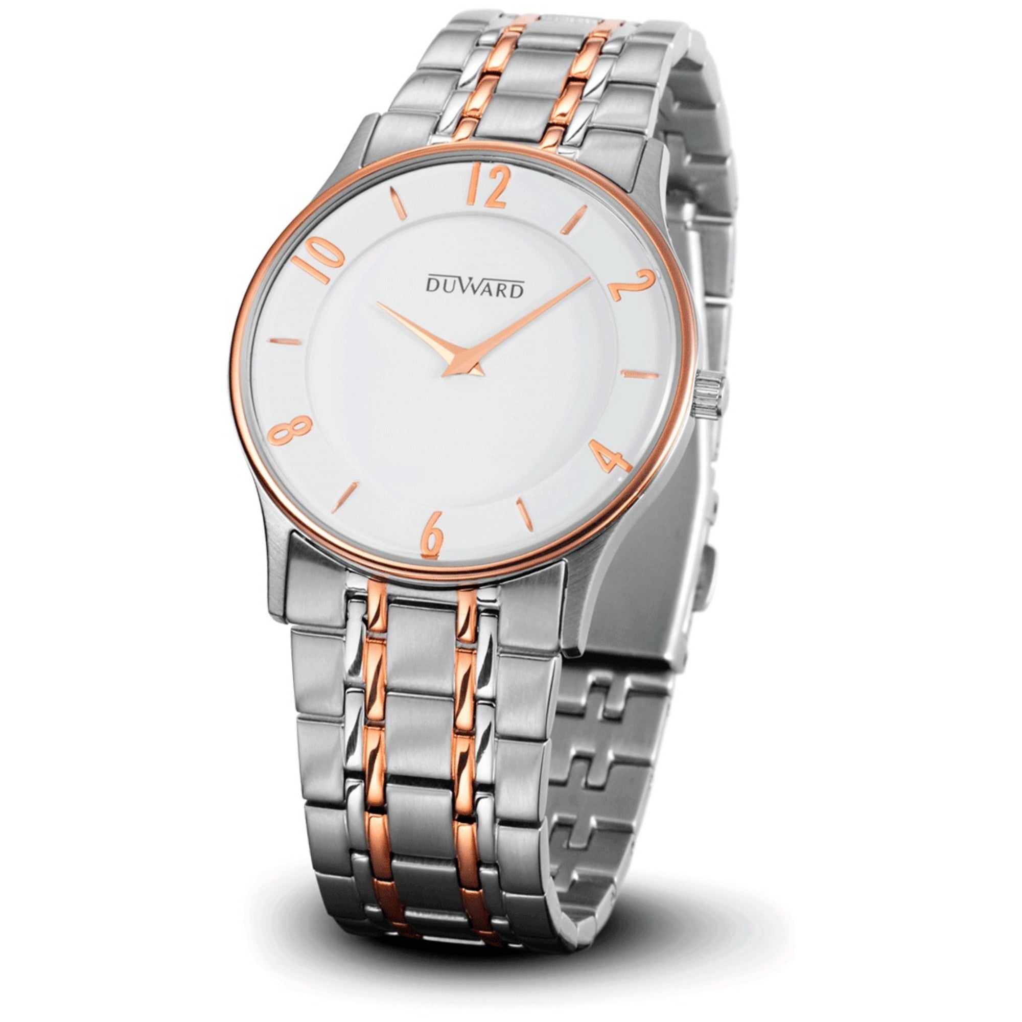Reloj de Mujer caja acero plana IP rosado esfera blanca 3 Atm