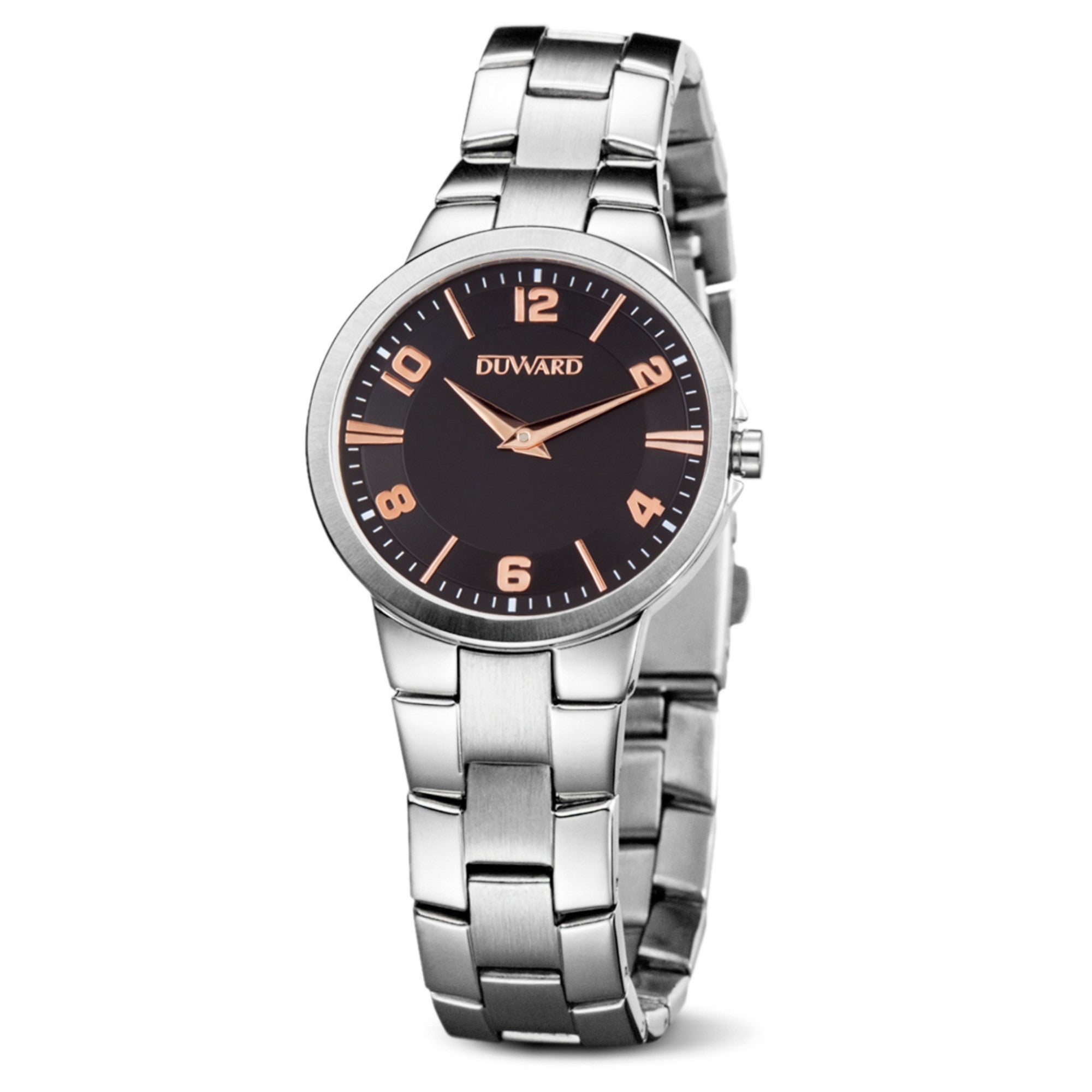 Reloj de Mujer caja acero esfera negra 5 Atm brazalete acero